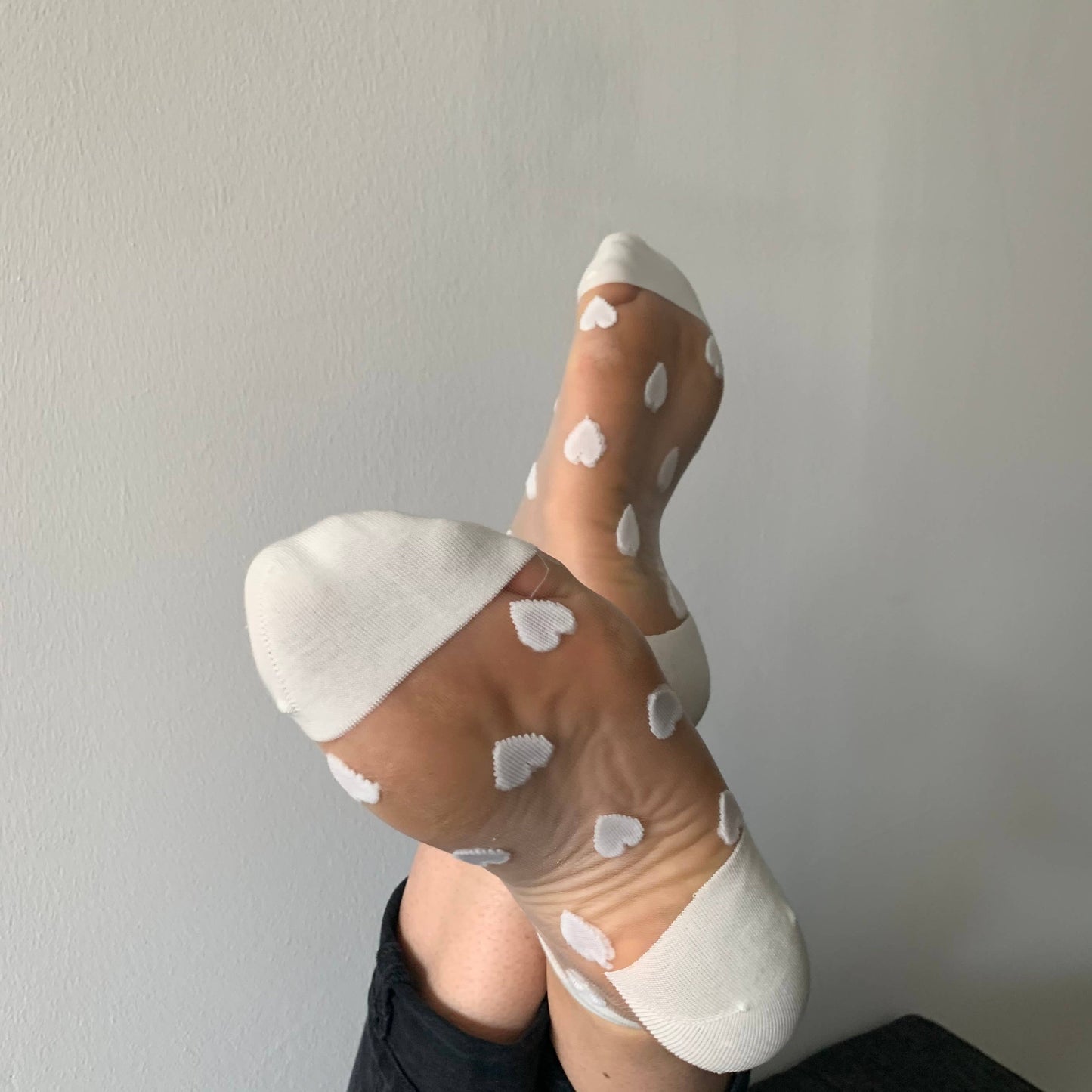 sockette transparent socks with white hearts