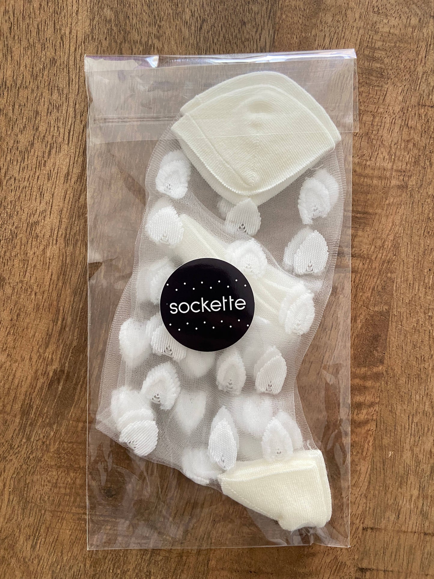 sockette transparent socks with white hearts