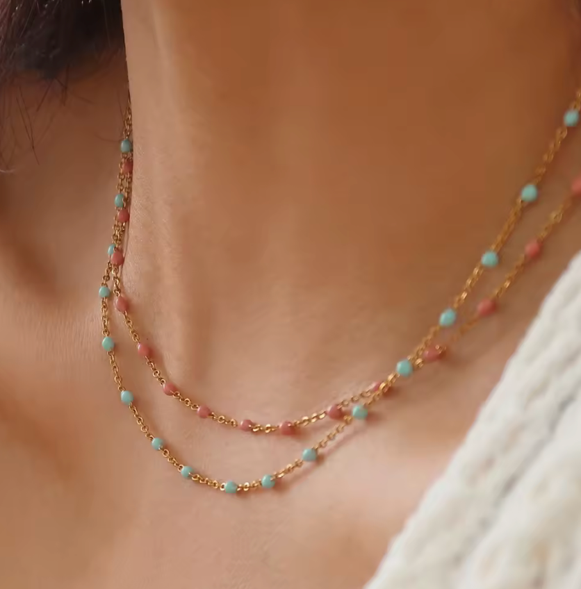 Waterproof Candy Chain Enamel Necklace - Mint