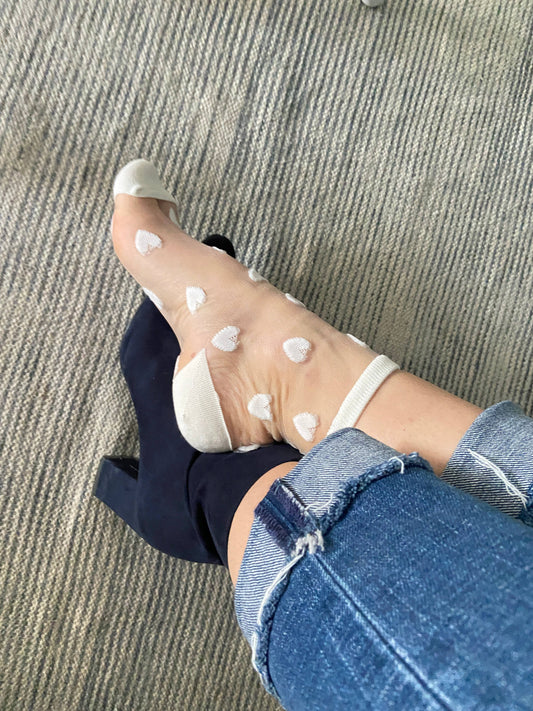 sockette transparent socks with white hearts