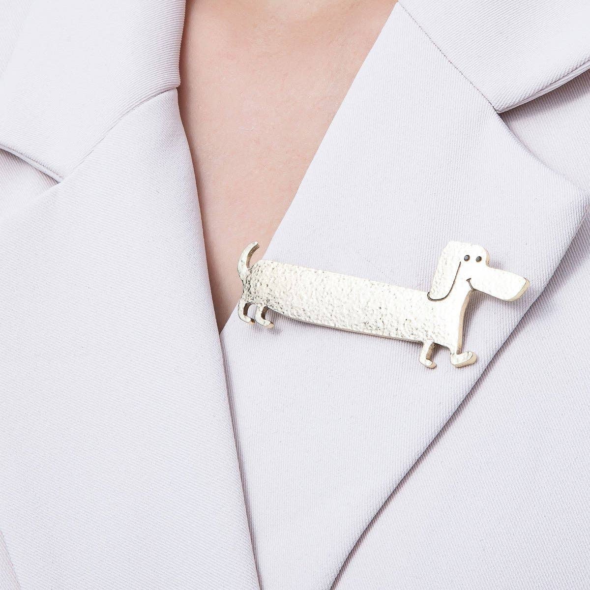 Wiener Dog Pin - Hammered Gold