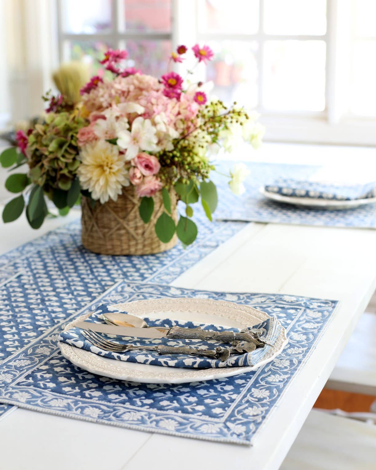 Table Runner, 14"x92", Charlotte Indigo
