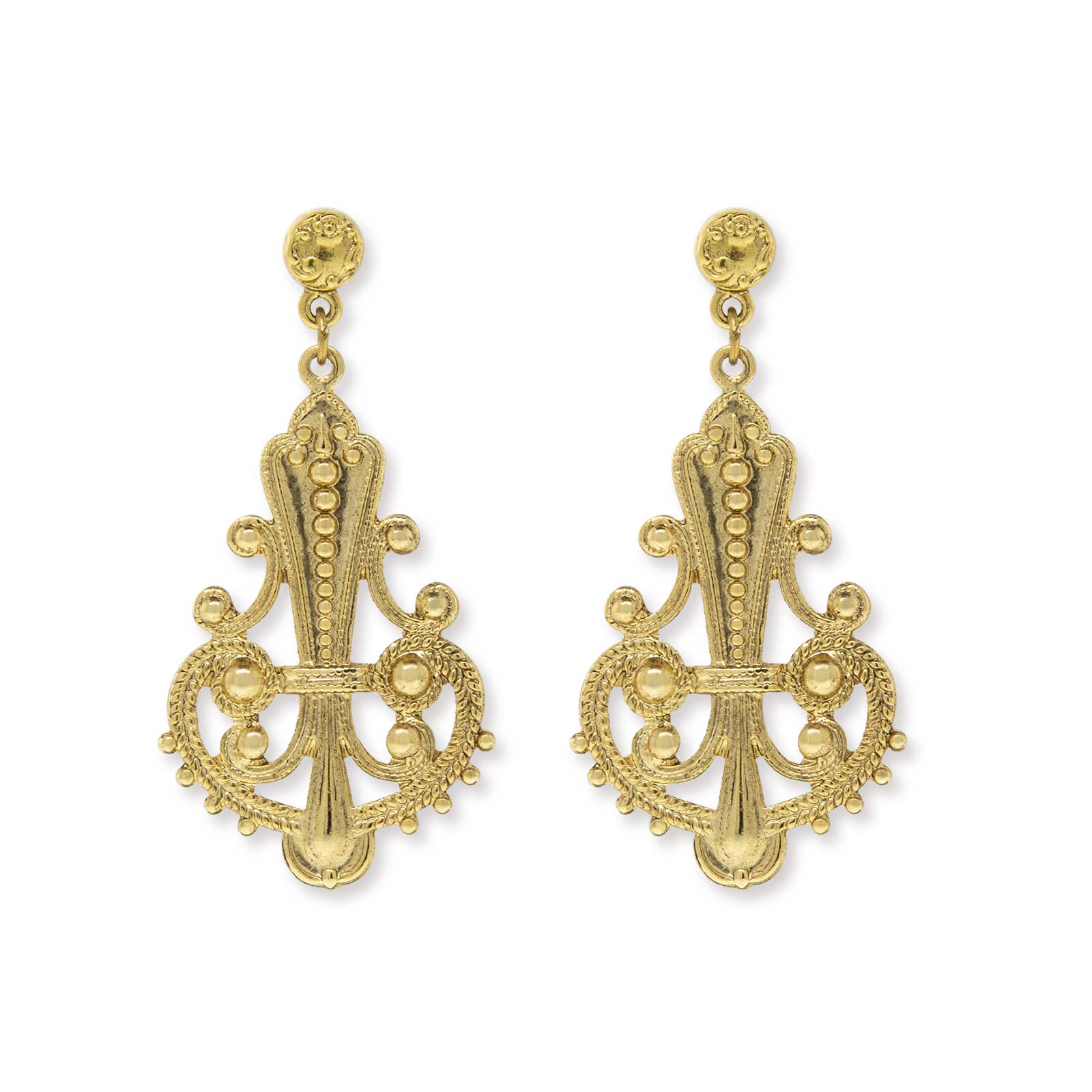 Regal Filigree Post Drop Earrings - Gold