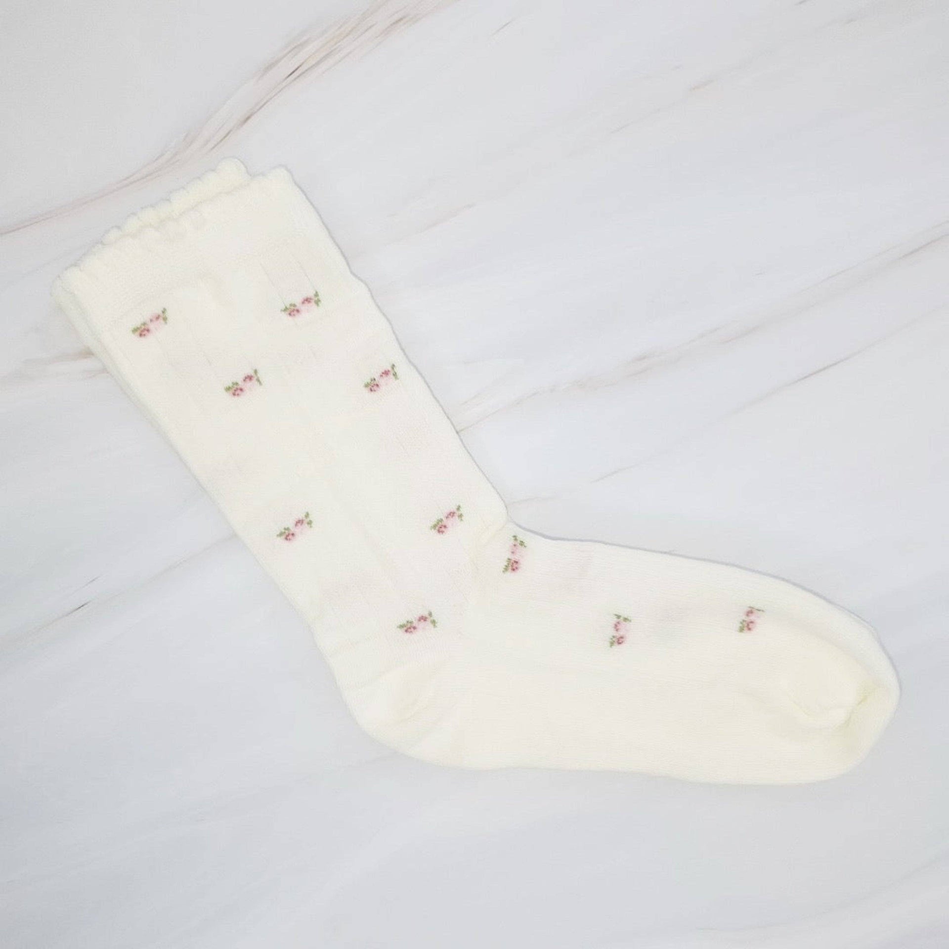 Vintage Floral Patterned Socks - Cream