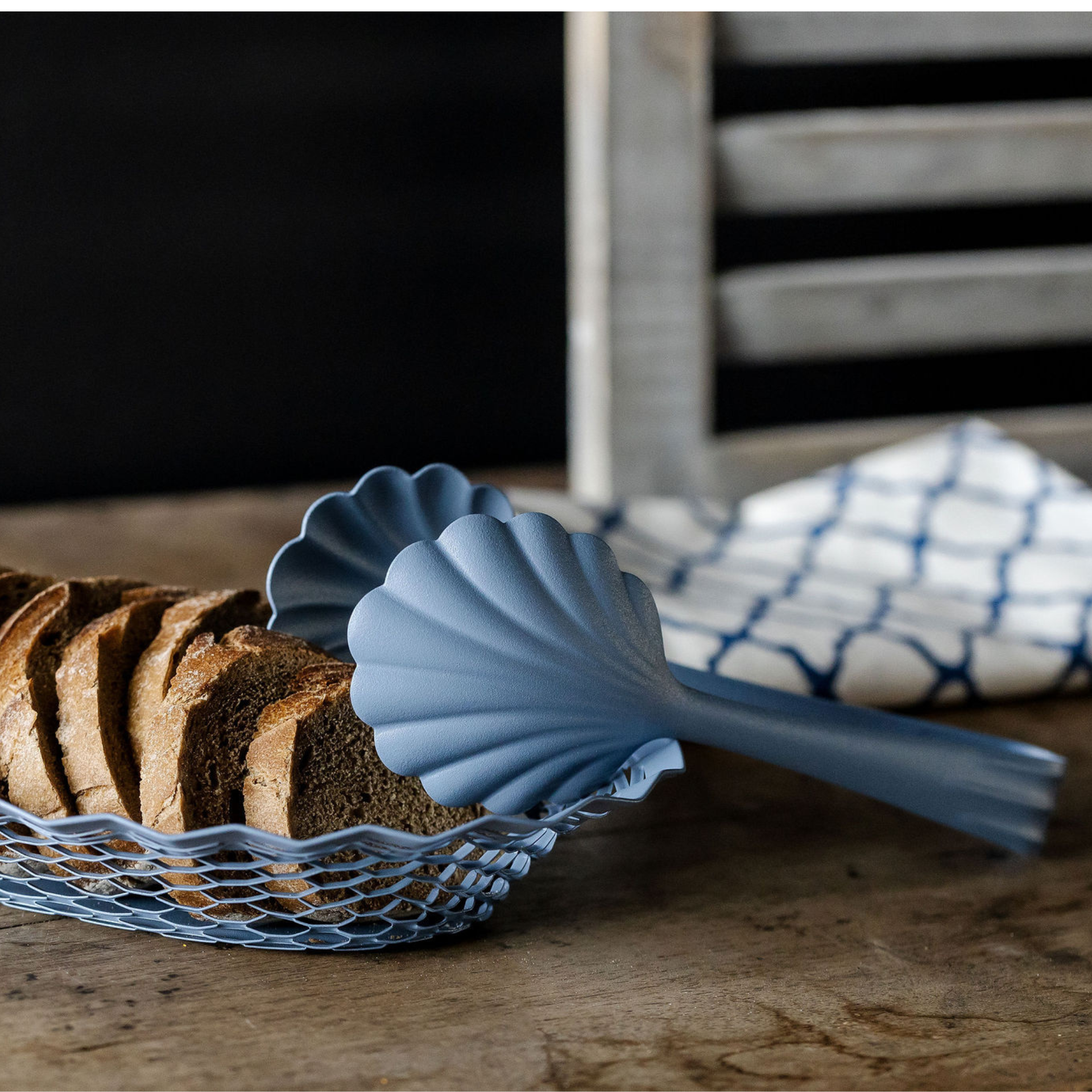 Oval Color Metal Food Basket and Tongs made in France:blue