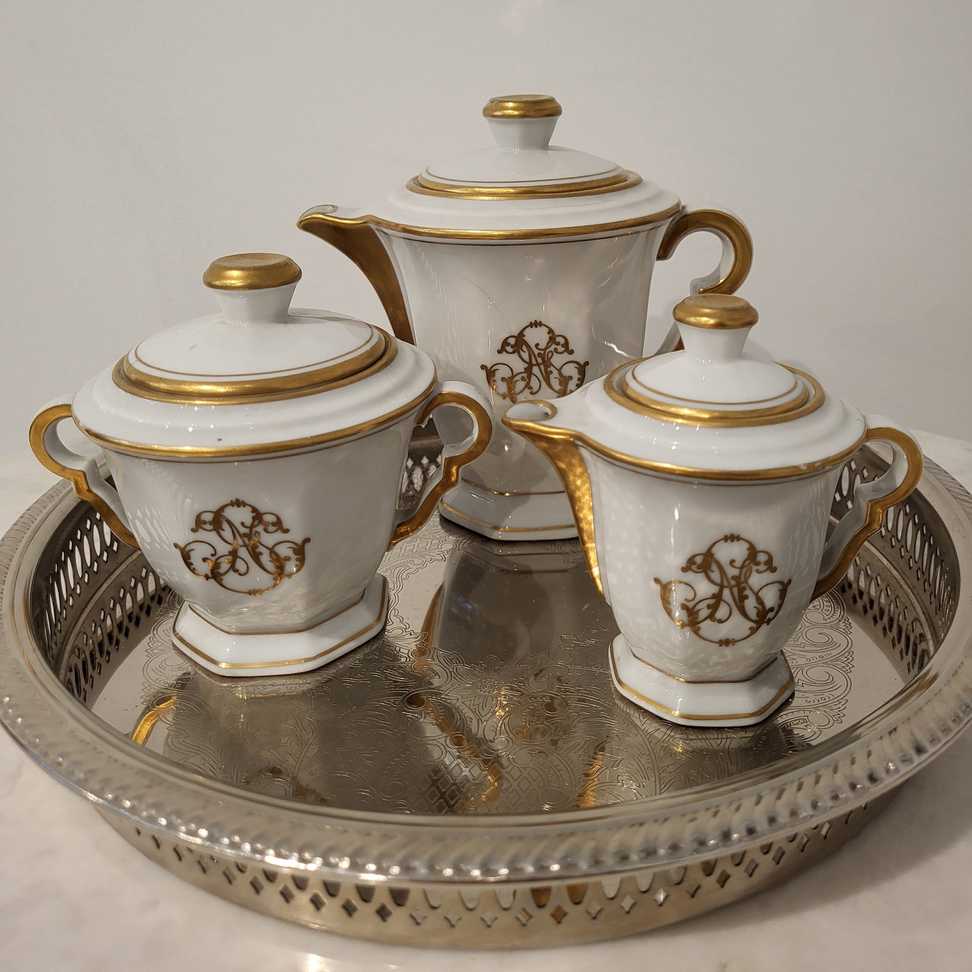 Antique Limoges Gold and White Tea Set