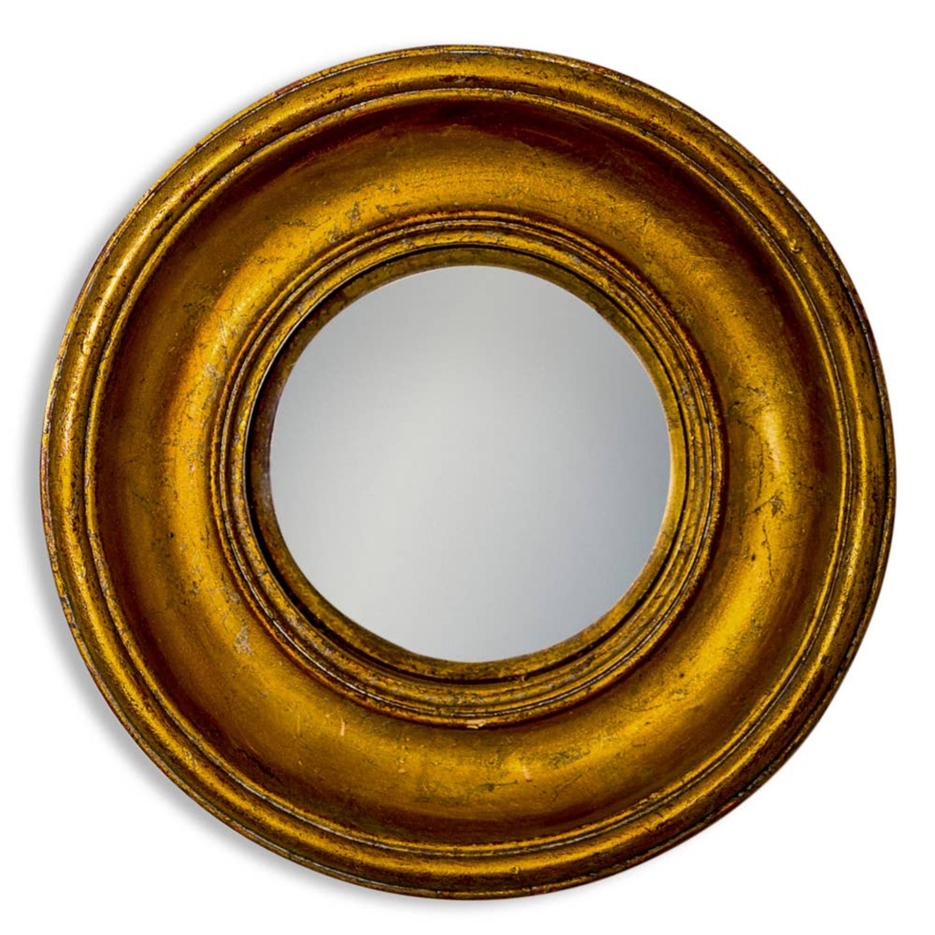 Antiqued Gold Deep Framed Small Convex Mirror
