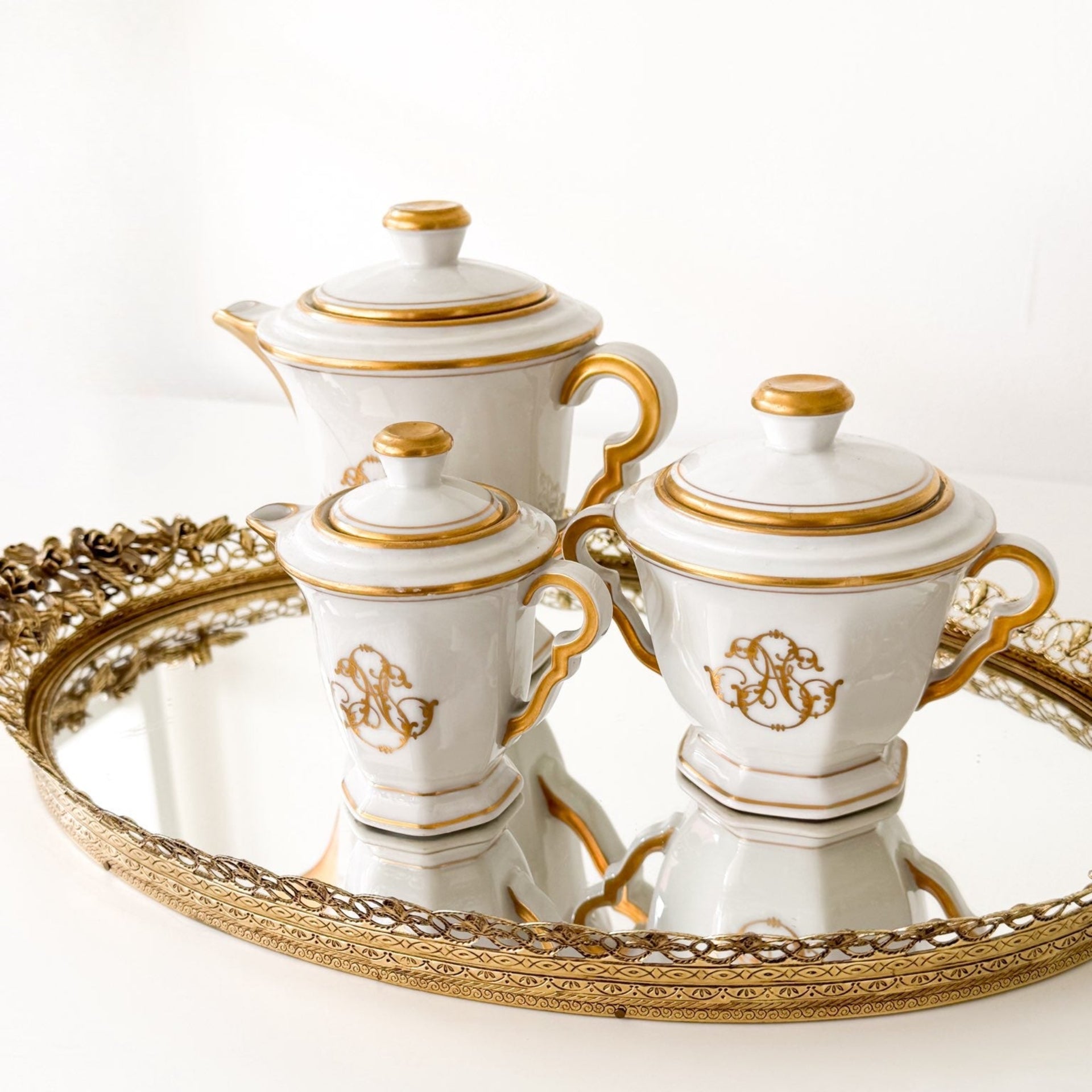 Antique Limoges Gold and White Tea Set - from Paris