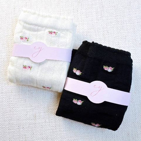 Ellison + Young - Vintage Floral Patterned Socks - Black