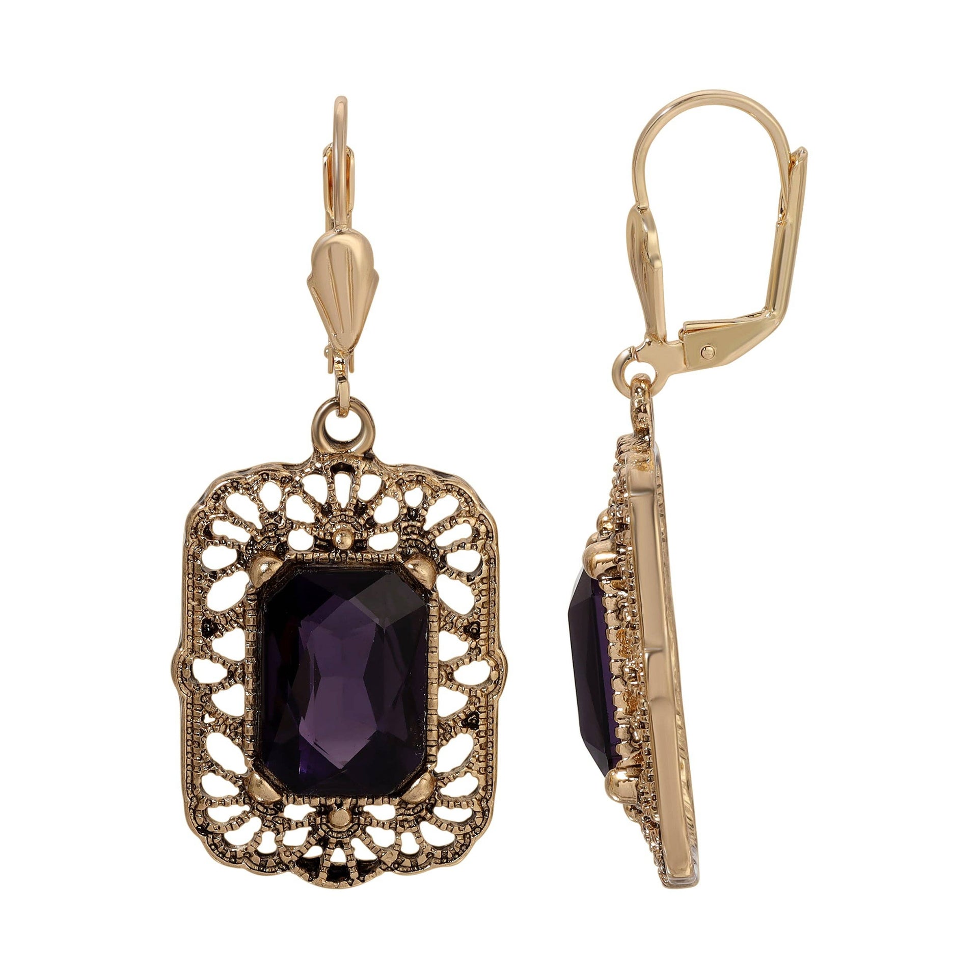 Brontë Filigree Crystal Drop Earrings - Amethyst