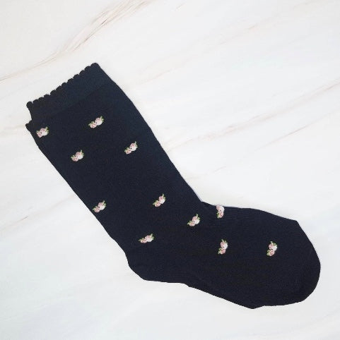 Ellison + Young - Vintage Floral Patterned Socks - Black