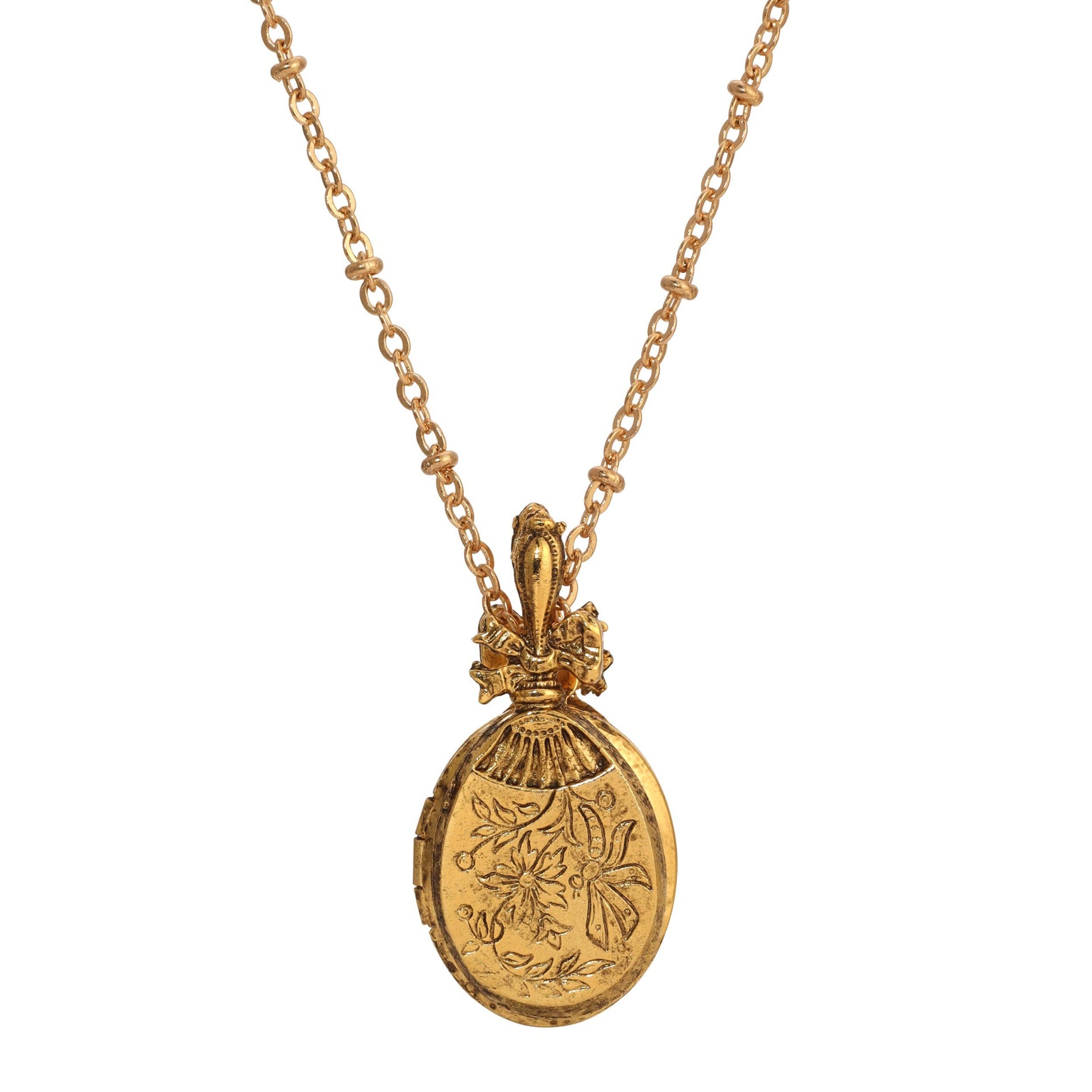 Double Photo Floral Locket Necklace - Gold