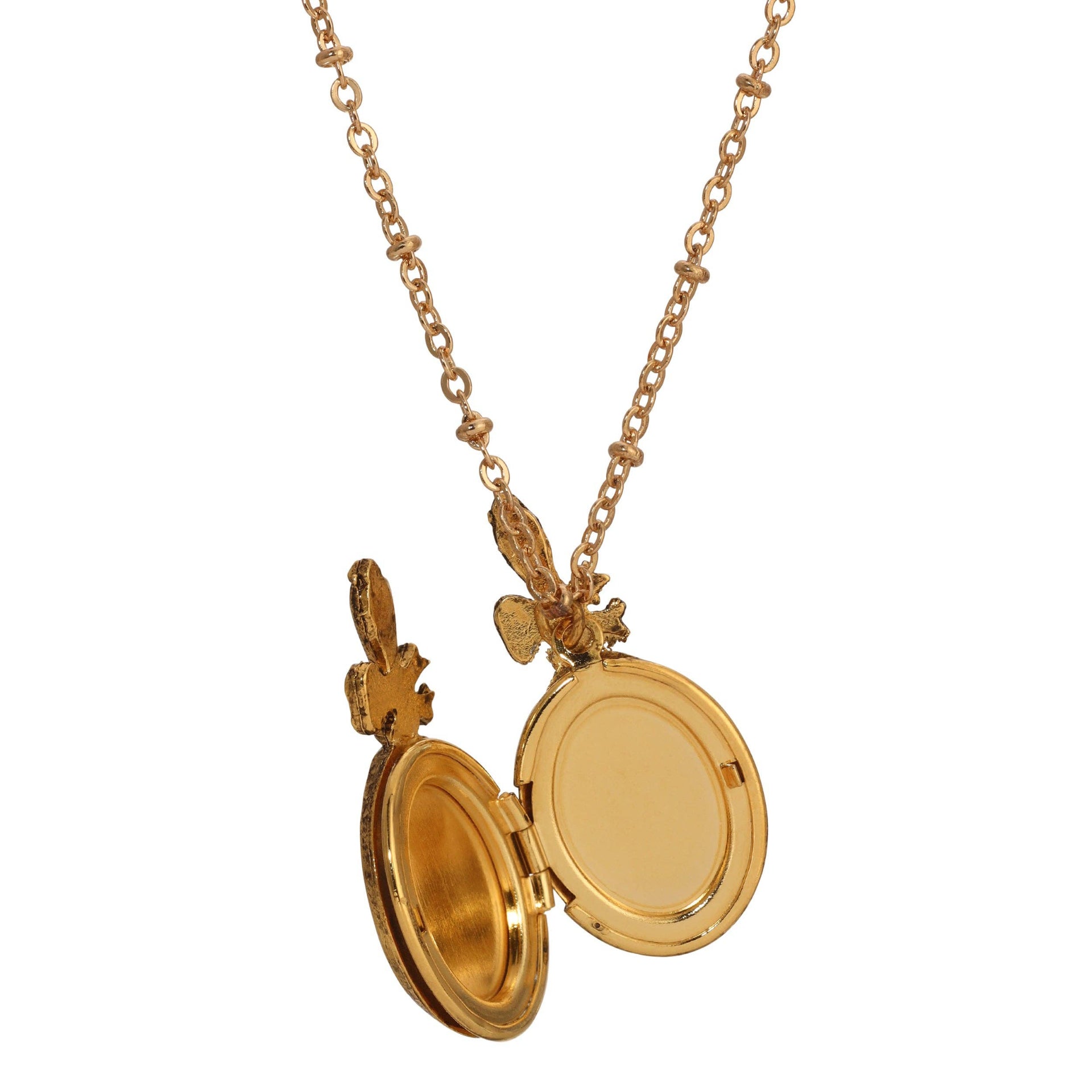 Double Photo Floral Locket Necklace - Gold