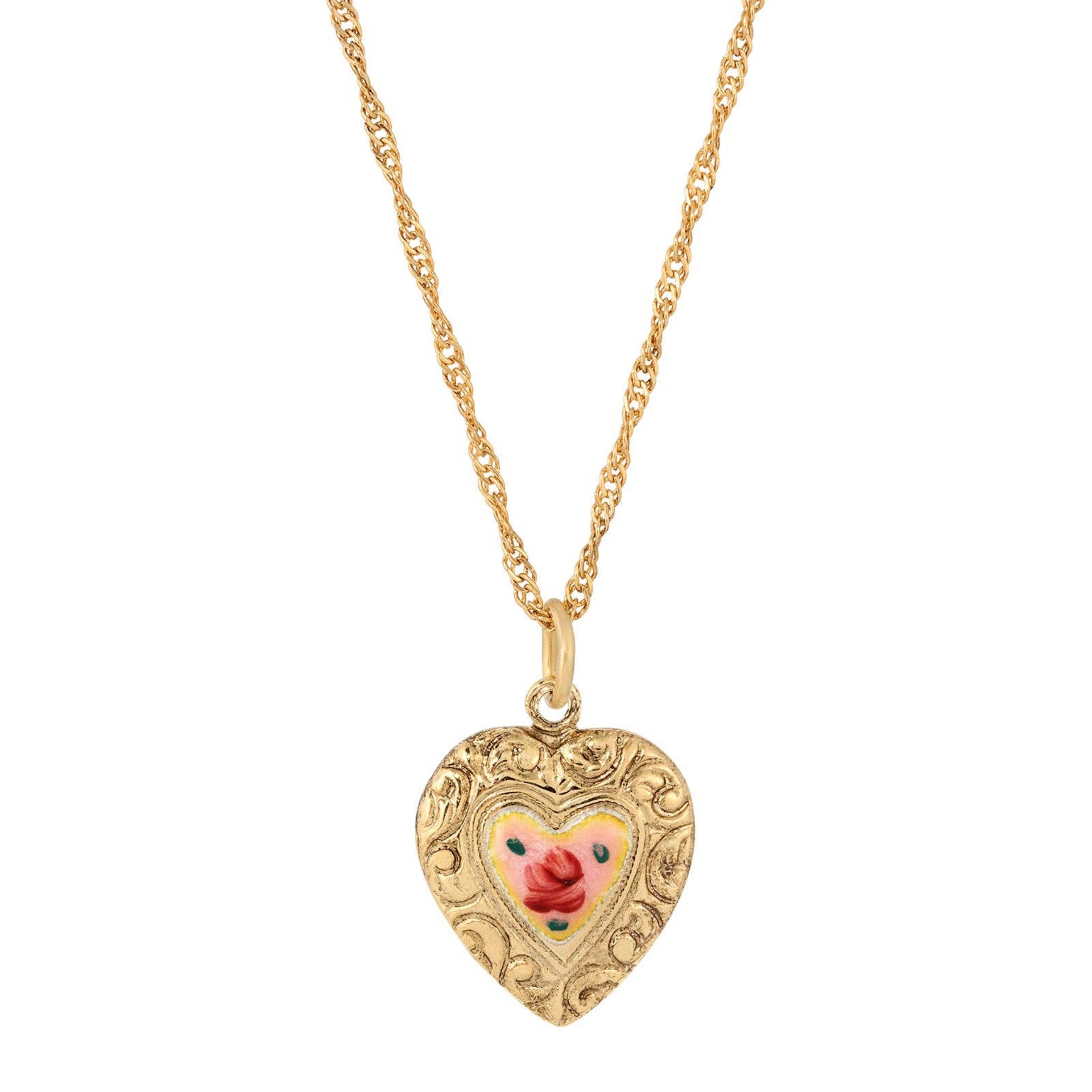 Enchanting Bloom Heart Pendant Necklace - Pink Flower