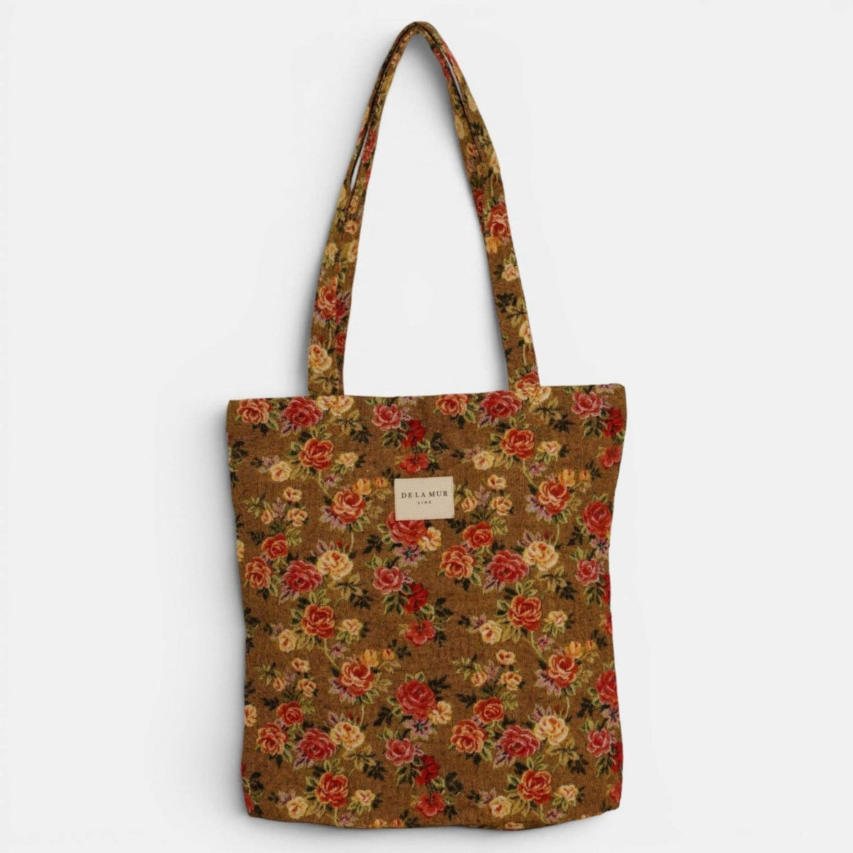 Esme Floral Jacquard Medium Zippered Tote Bag – Mustard & Red