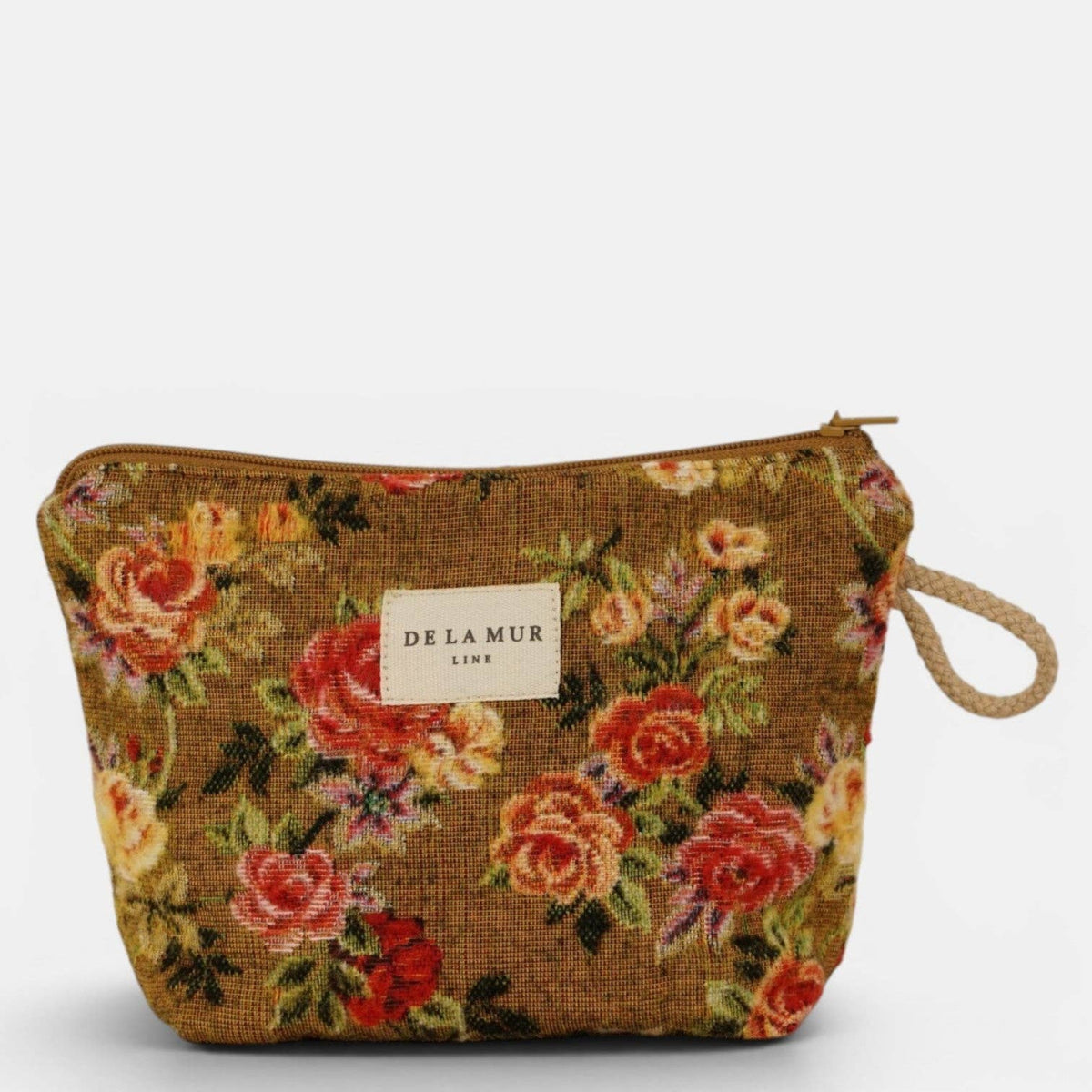 Esme Floral Jacquard Small Makeup Bag – Mustard & Red
