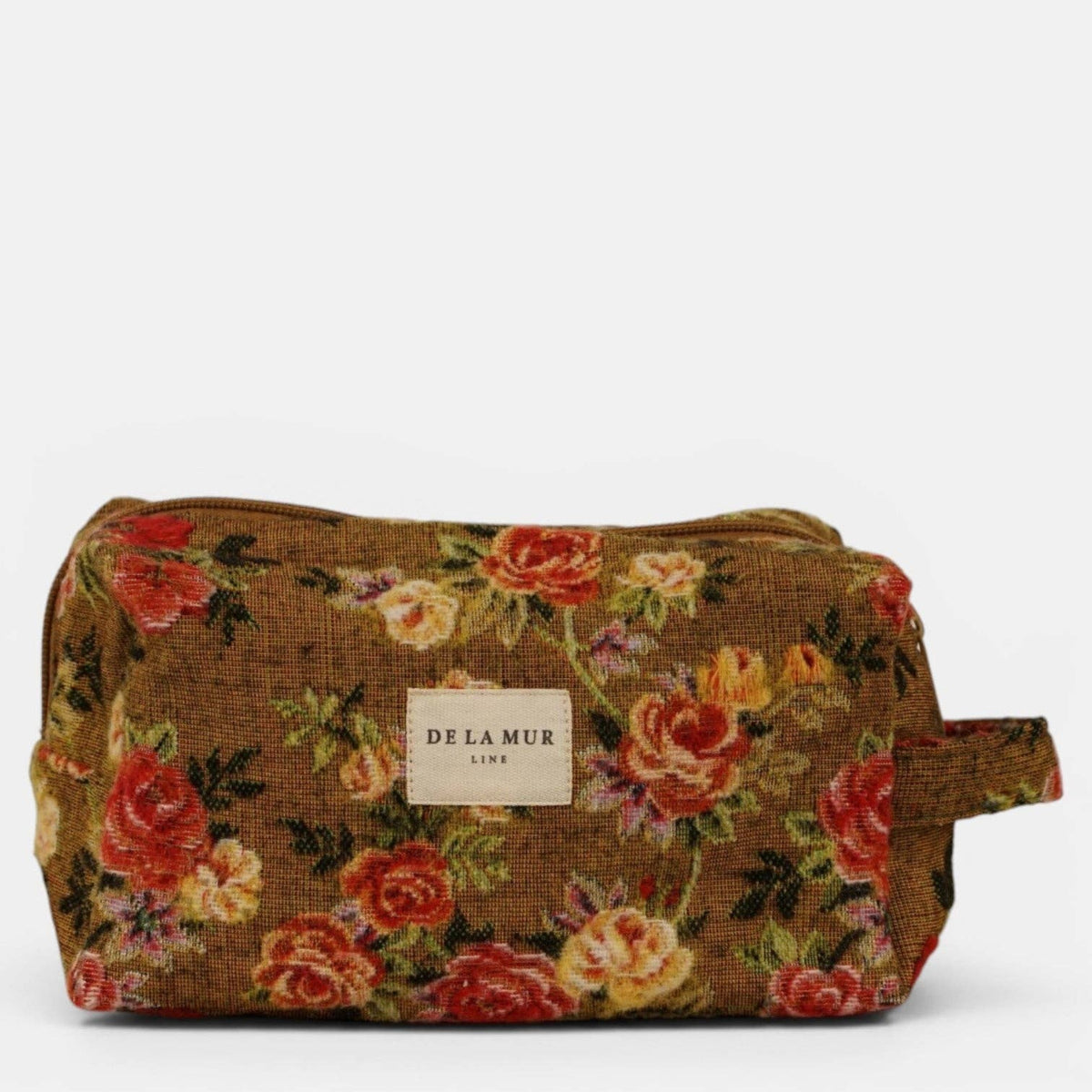 Esme Floral Jacquard Squared Makeup Bag – Mustard & Red