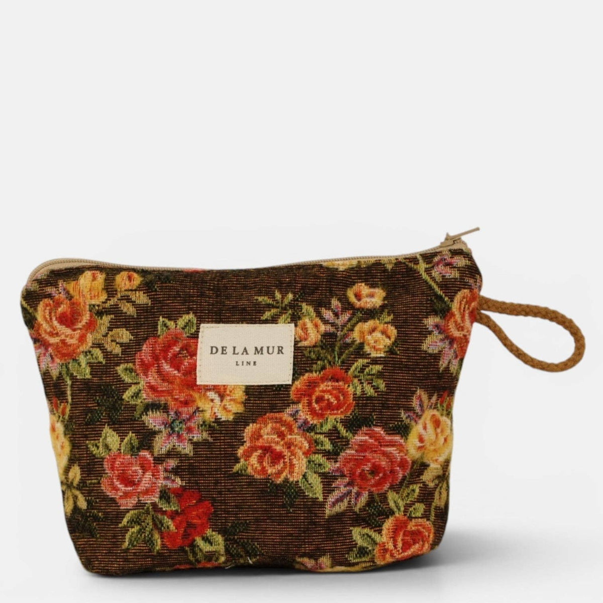 Pepi Floral Jacquard Small Makeup Bag – Brown & Red