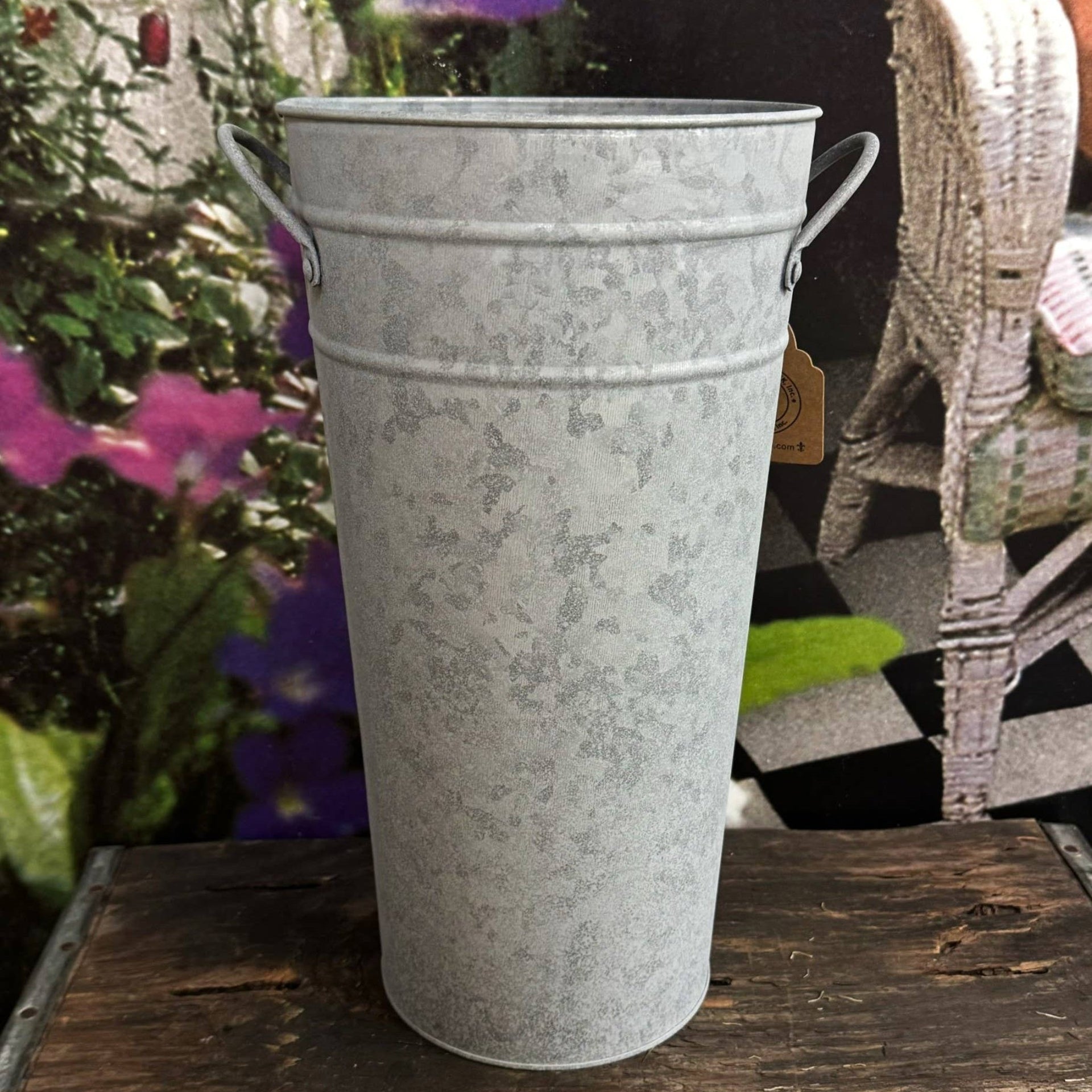 French Flower Bucket - 13" Grey Zinc