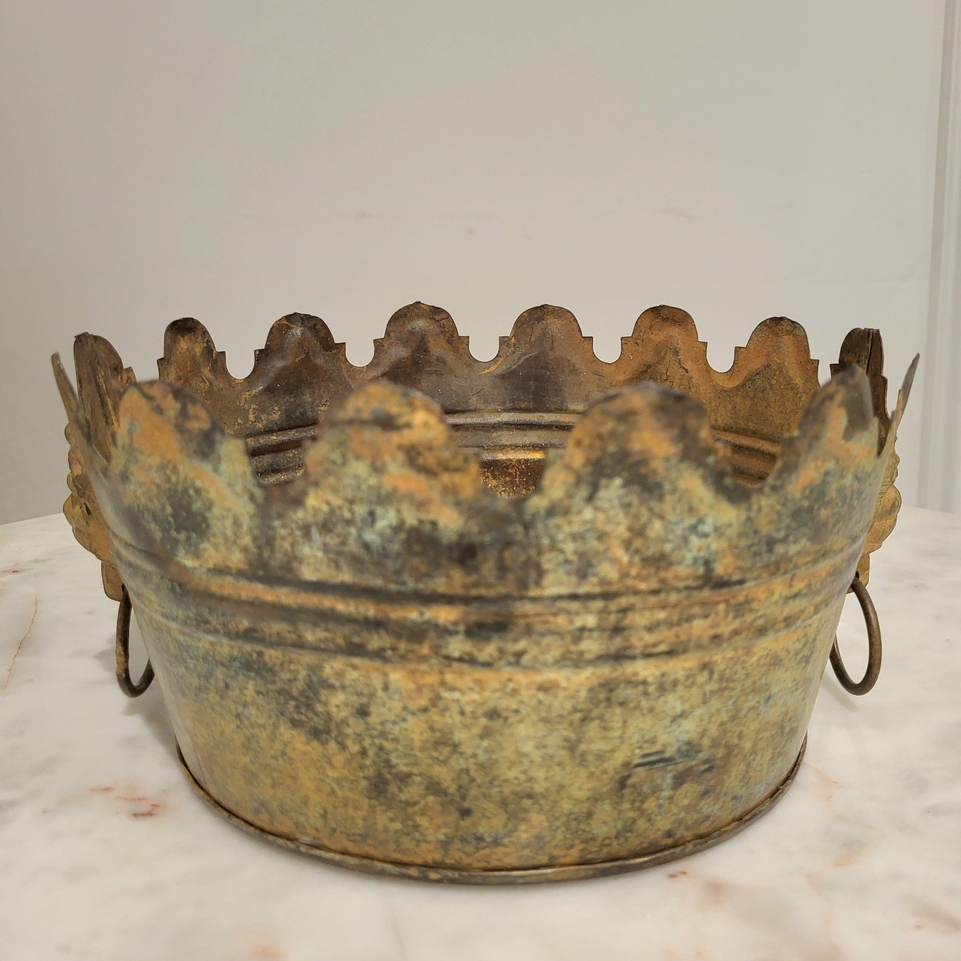 French Tin Lion Head Planter - from Paris