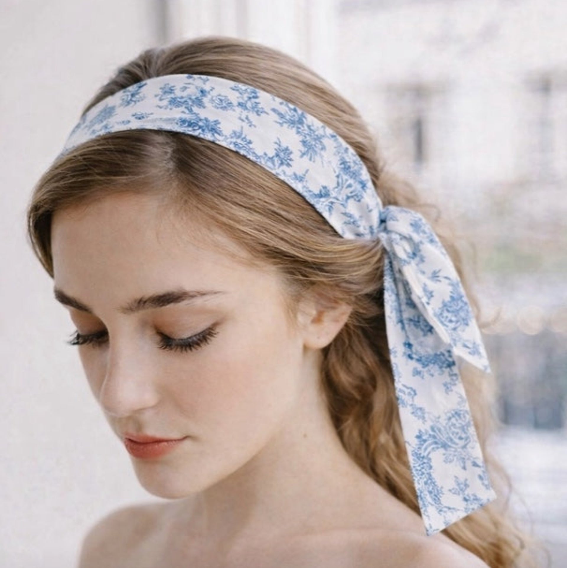 French Toile Hair Scarf - Blue