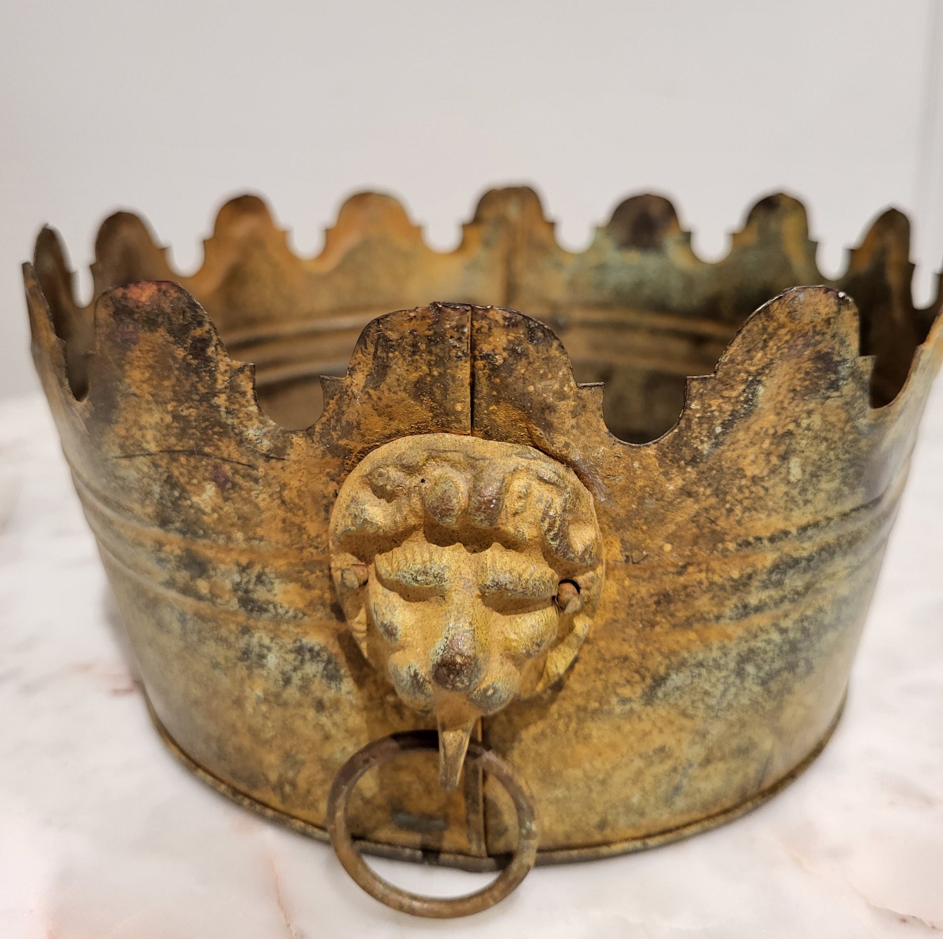 French Tin Lion Head Planter - from Paris