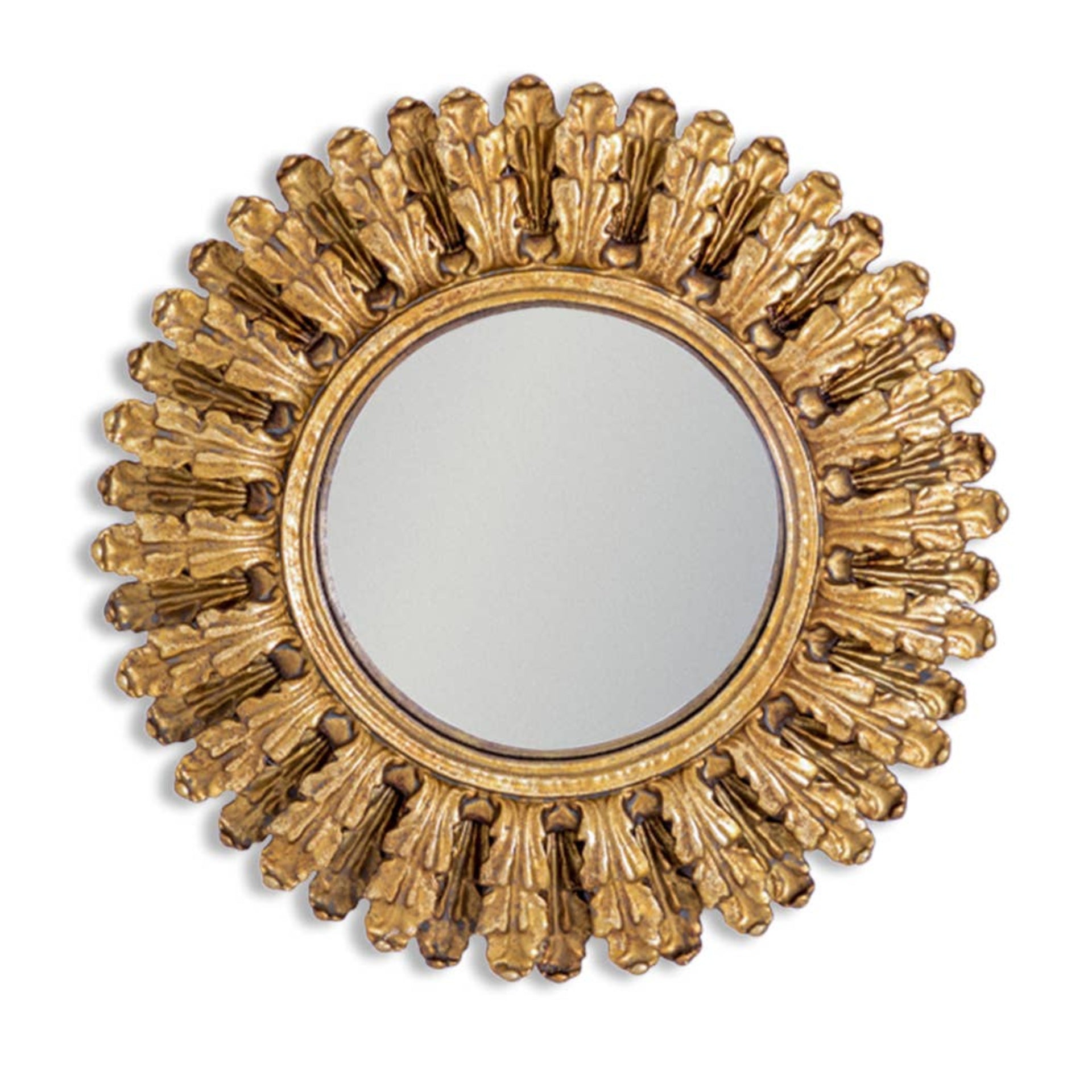 Antiqued Gold Ornate Framed Small Convex Mirror