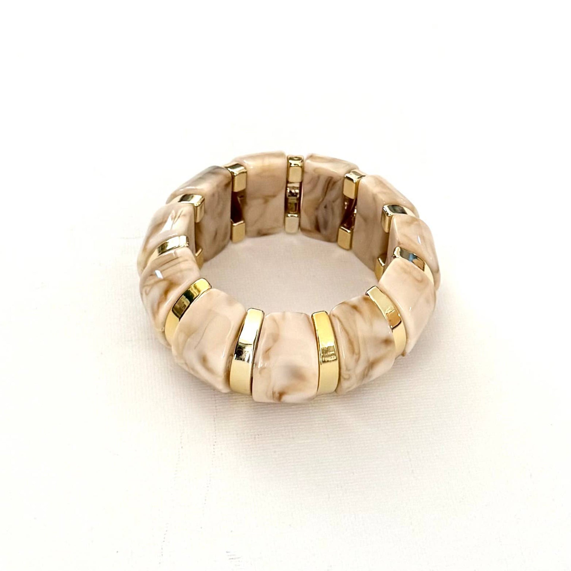 Golden Resin Moon Arc Beaded Bracelet - Ivory