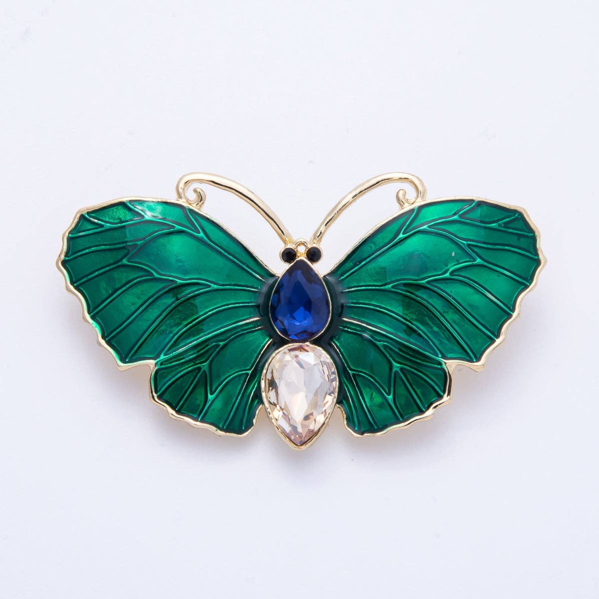 Green Butterfly Insect Pin Brooch - Gold