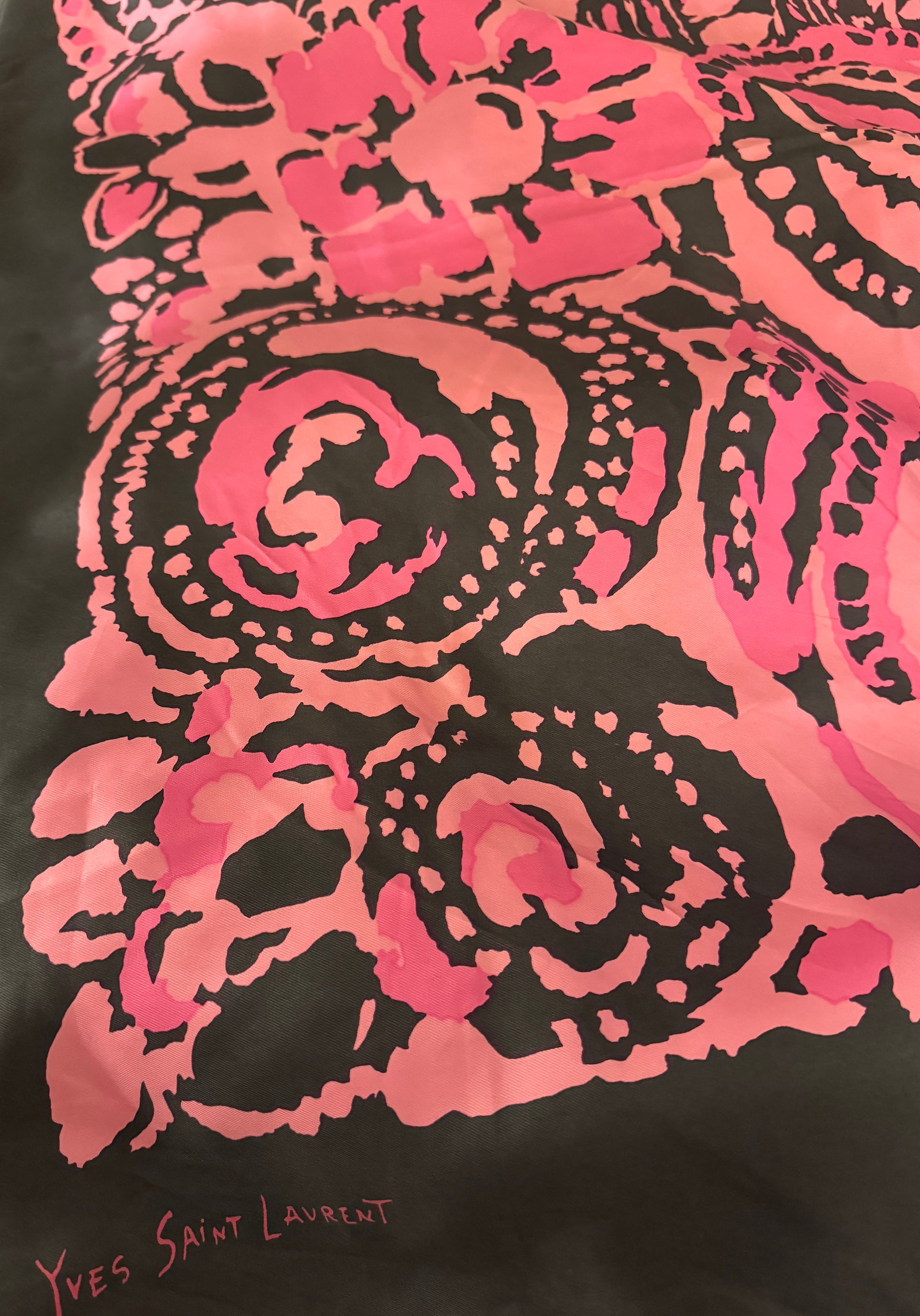 Yves St Laurent Vintage silk scarf from Paris- Hot Pink & Noir Floral