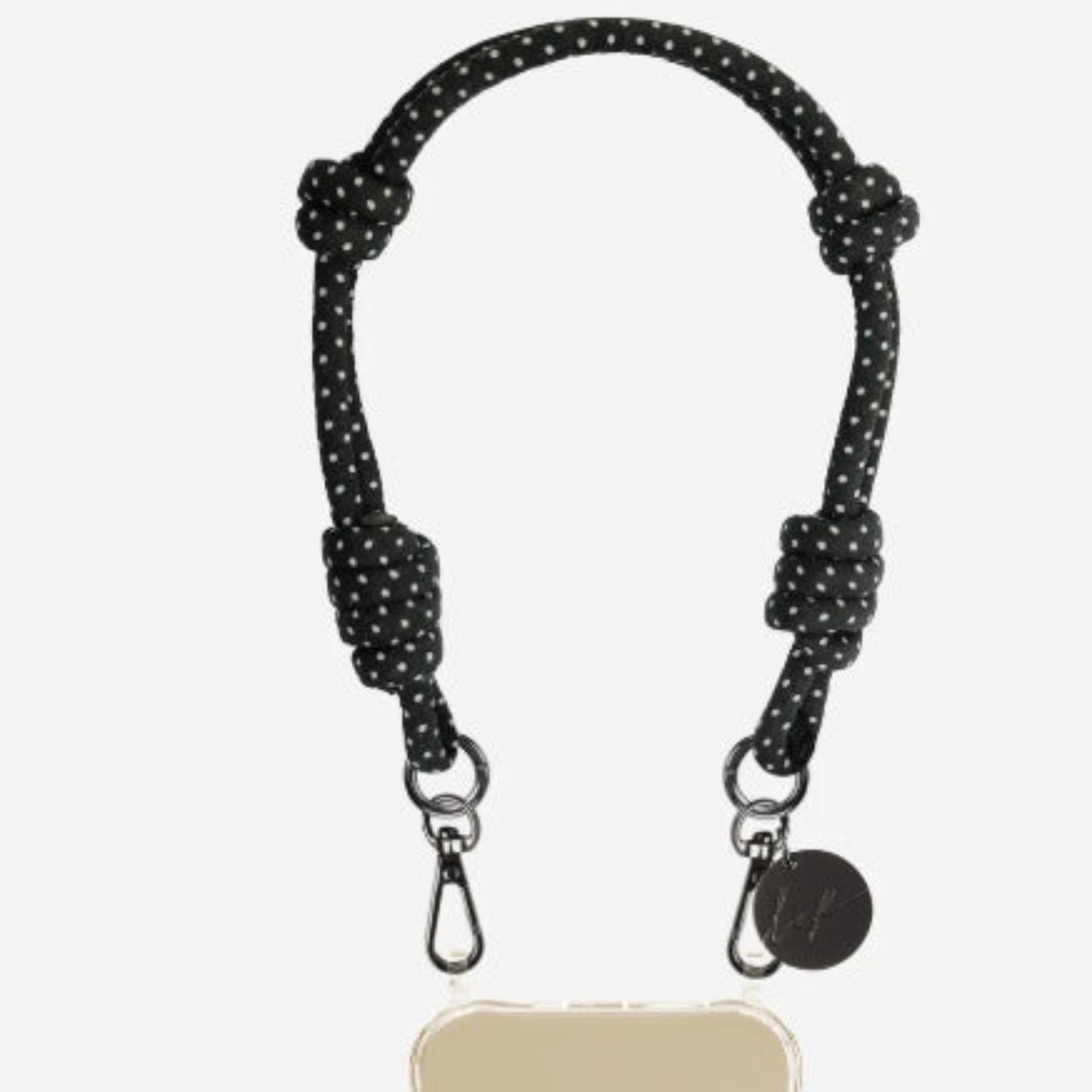 La Coque Francaise Nolan Short Phone Chain - Black w/ White Polka Dot
