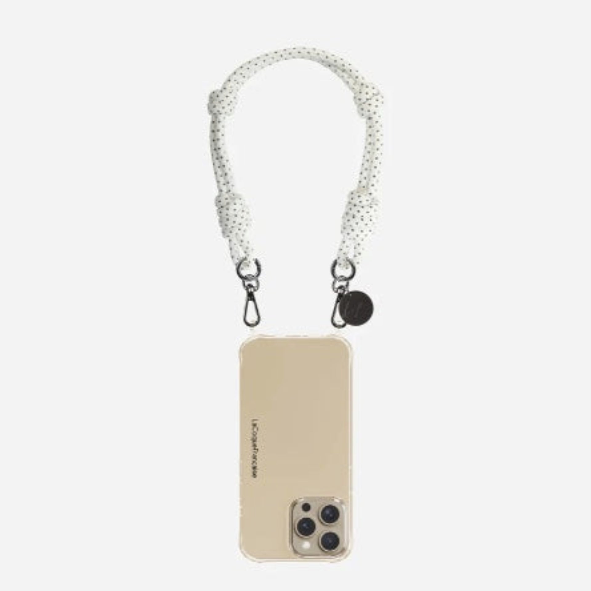 La Coque Francaise Nolan Short Phone Chain - White w/ Black Polka Dot