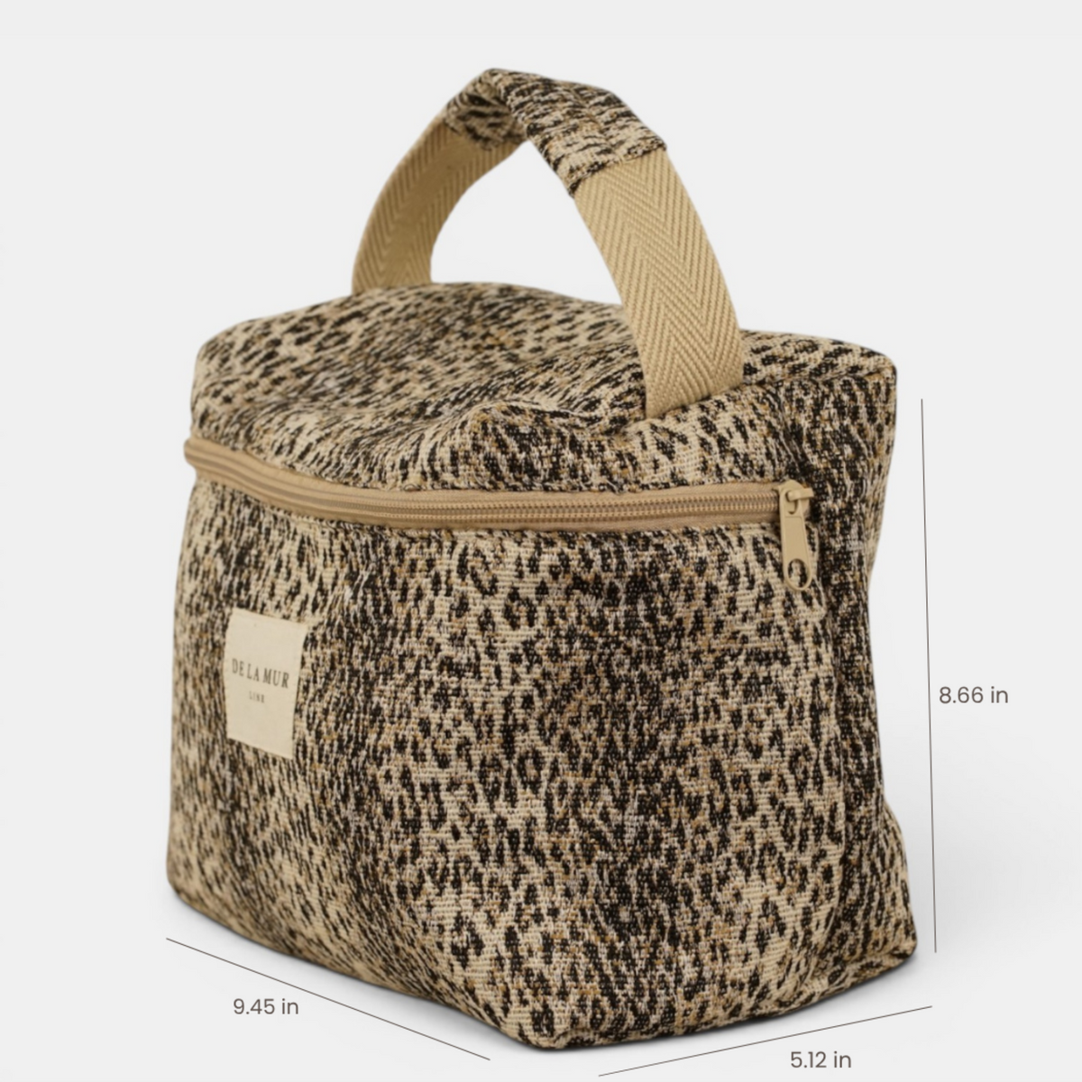 Leo Leopard Jacquard Large Squared Makeup Bag – Beige & Black