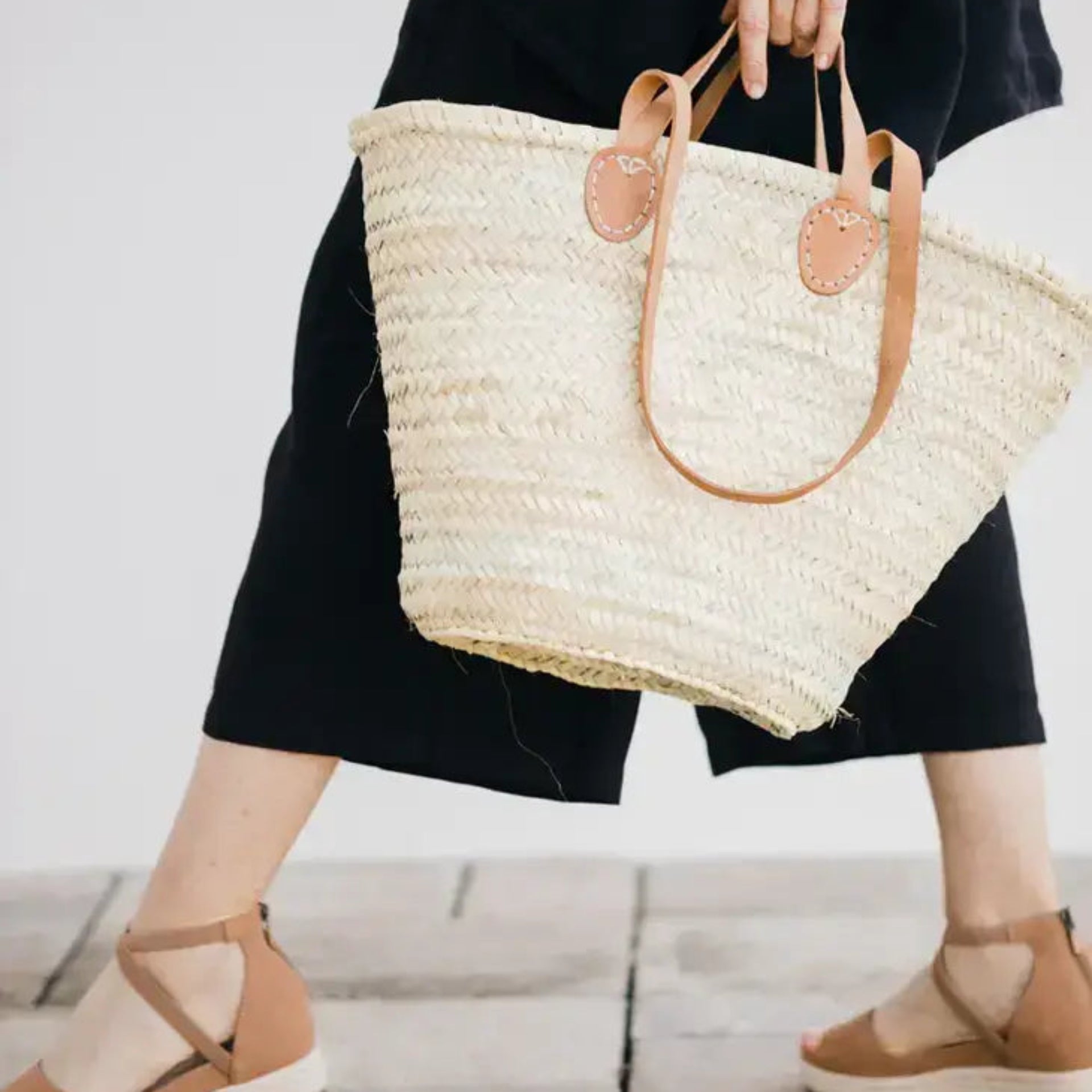 French Market Basket with Double Leather Handles