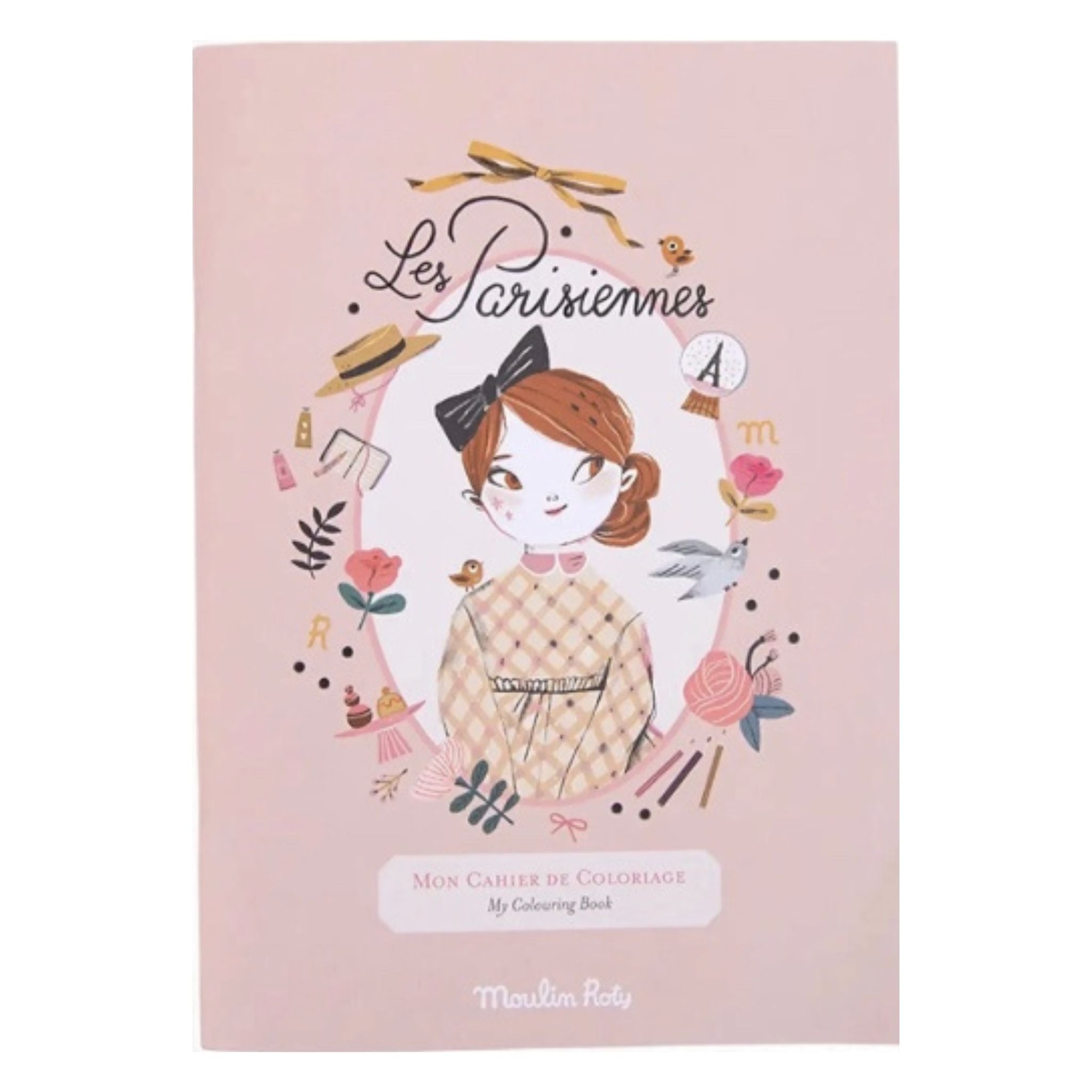 cover of blush pink les parisiennes colouring book pictured on white background
