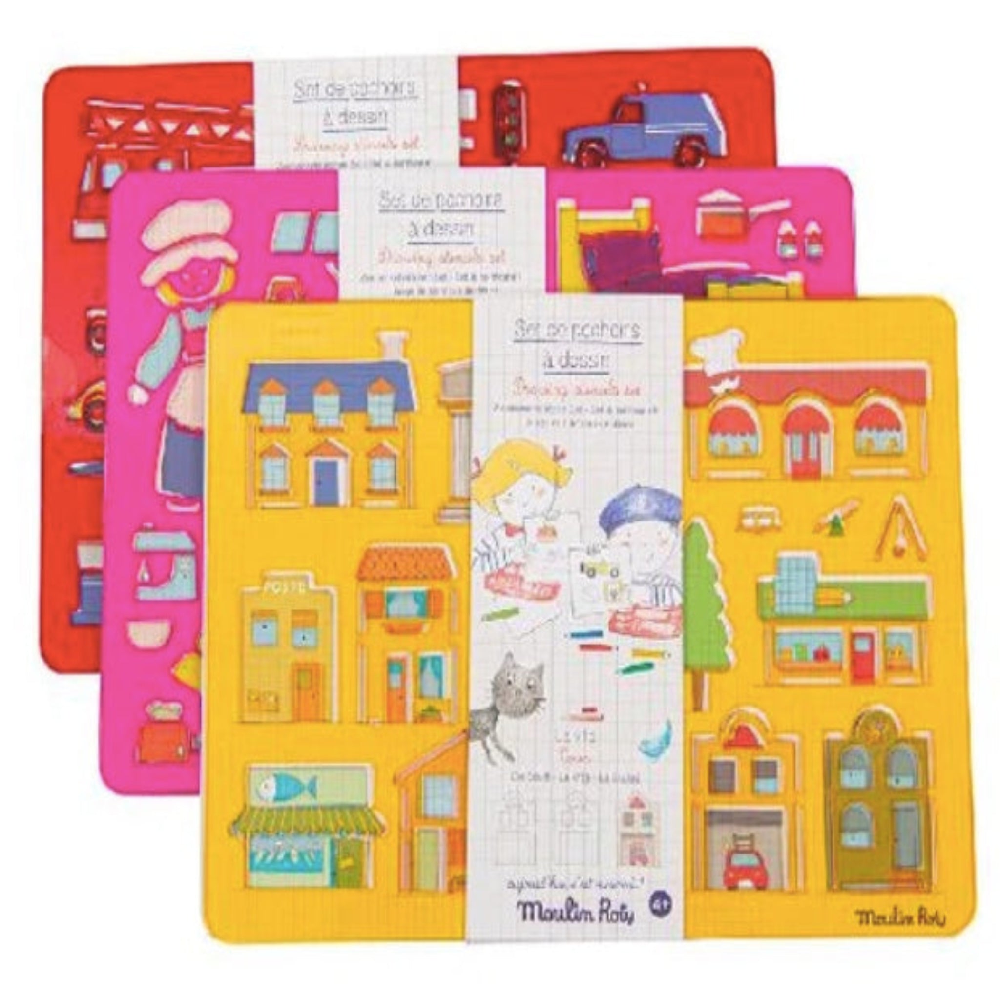 all three stencil sets pictured on white background