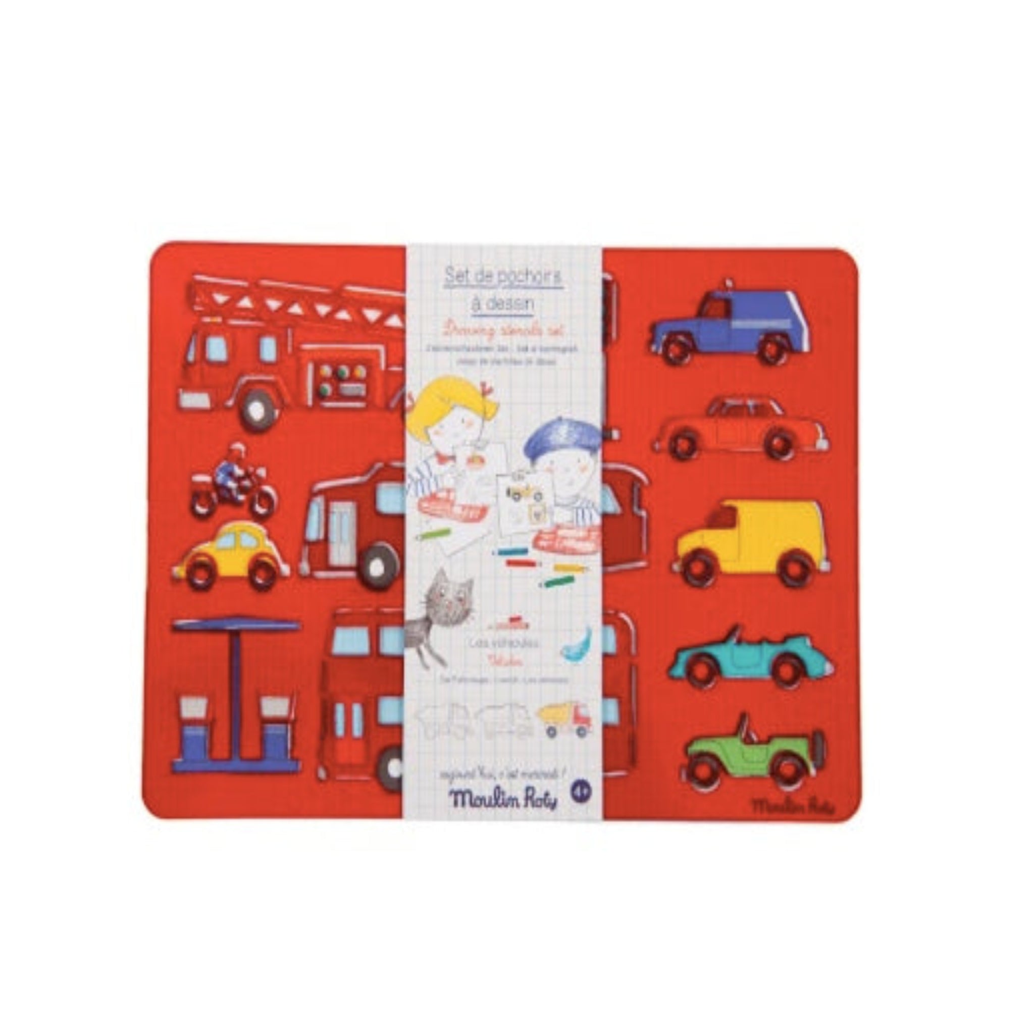 red stencil set pictured on white background