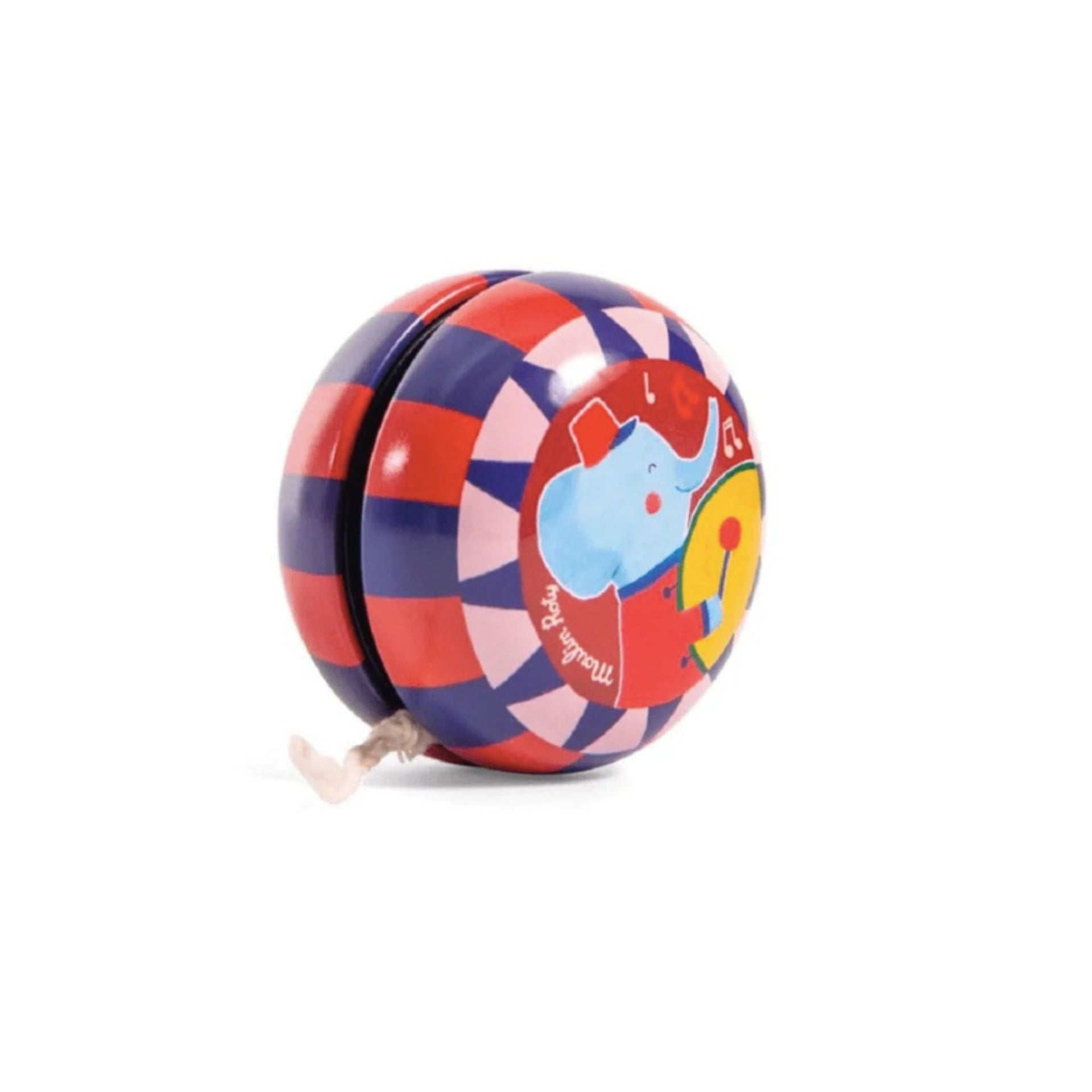 Colorful metal yoyo with an elephant design on a white background