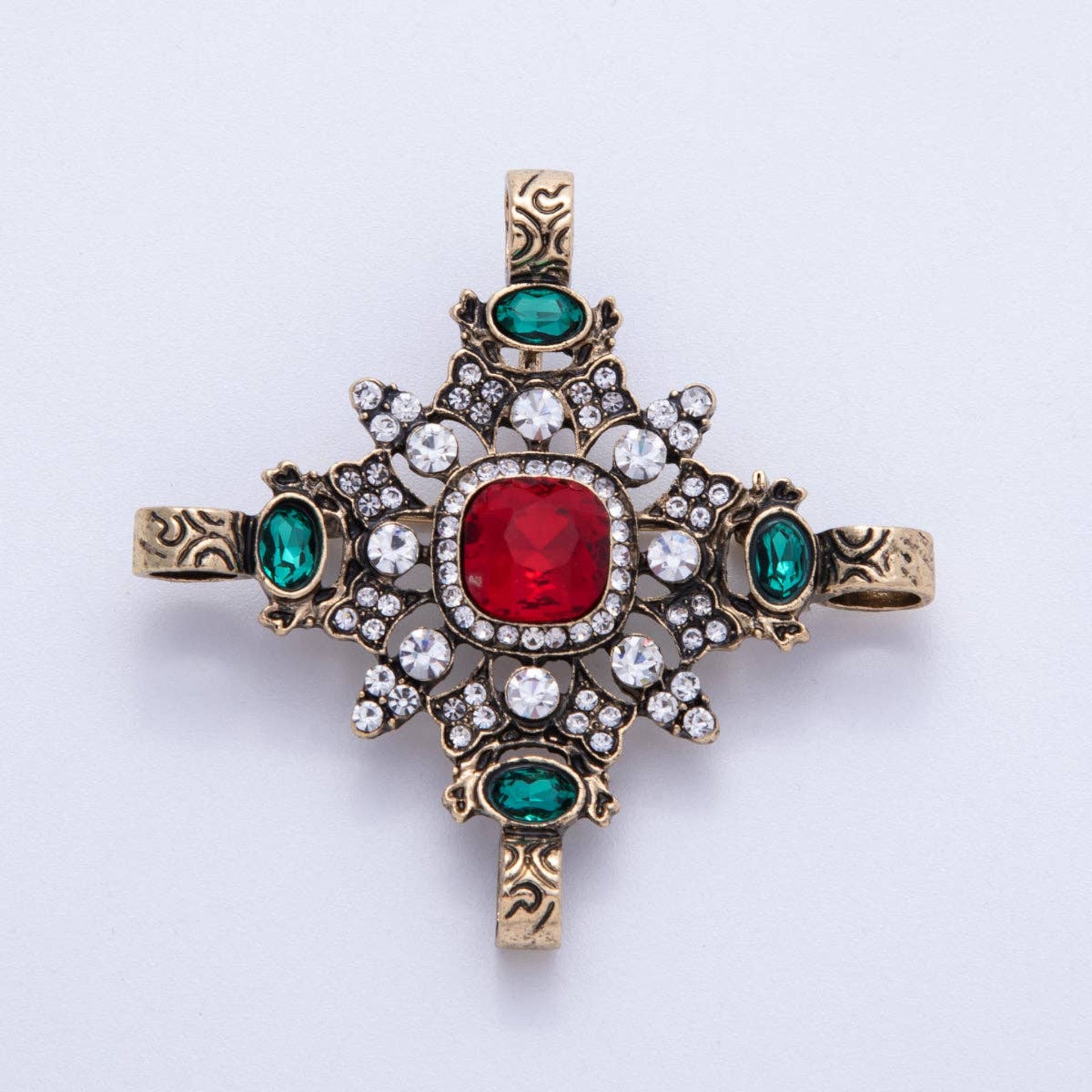 Multicolor Rhinestone Geometric Pin Brooch - Vintage Gold