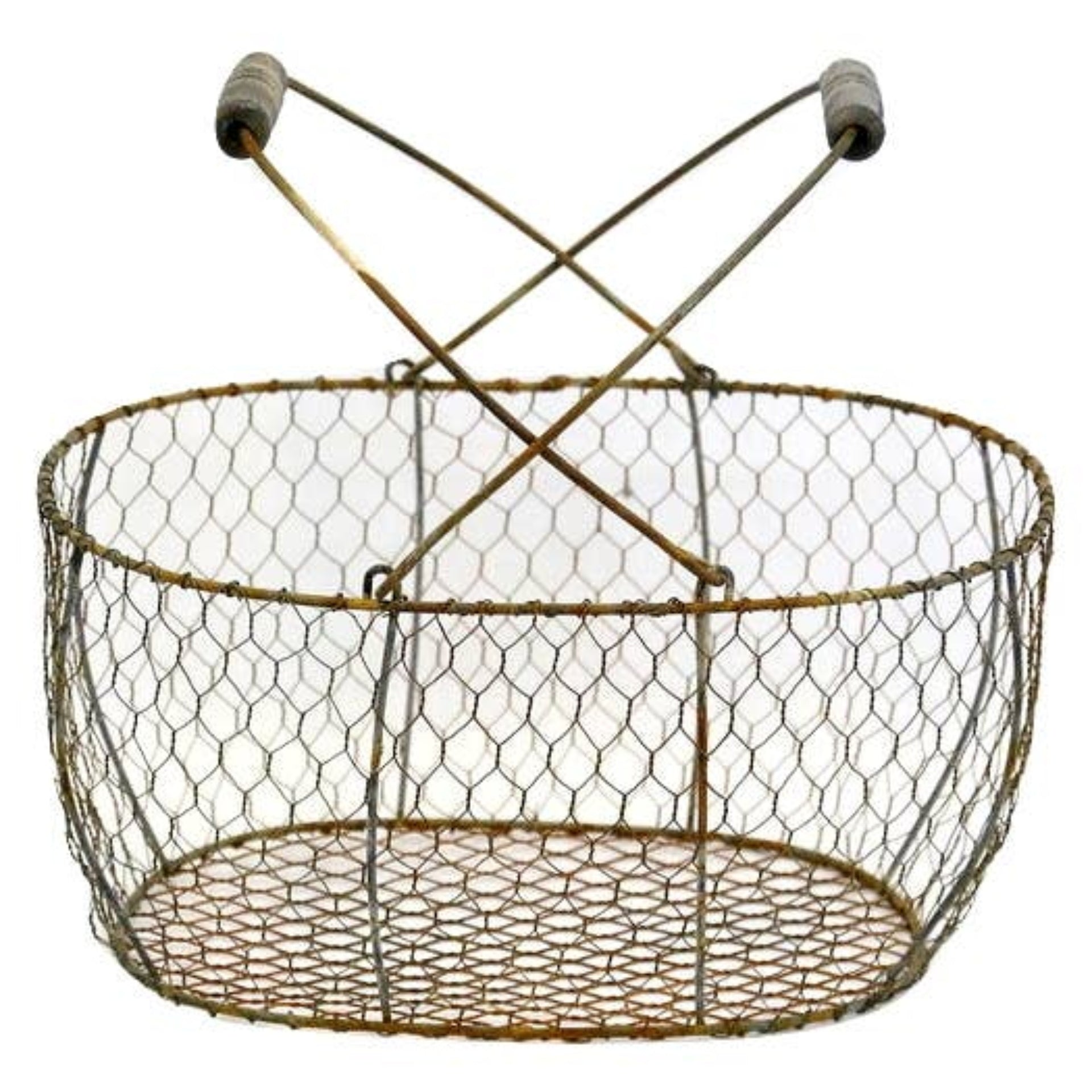 Oval Chicken Wire Basket with Folding Handles