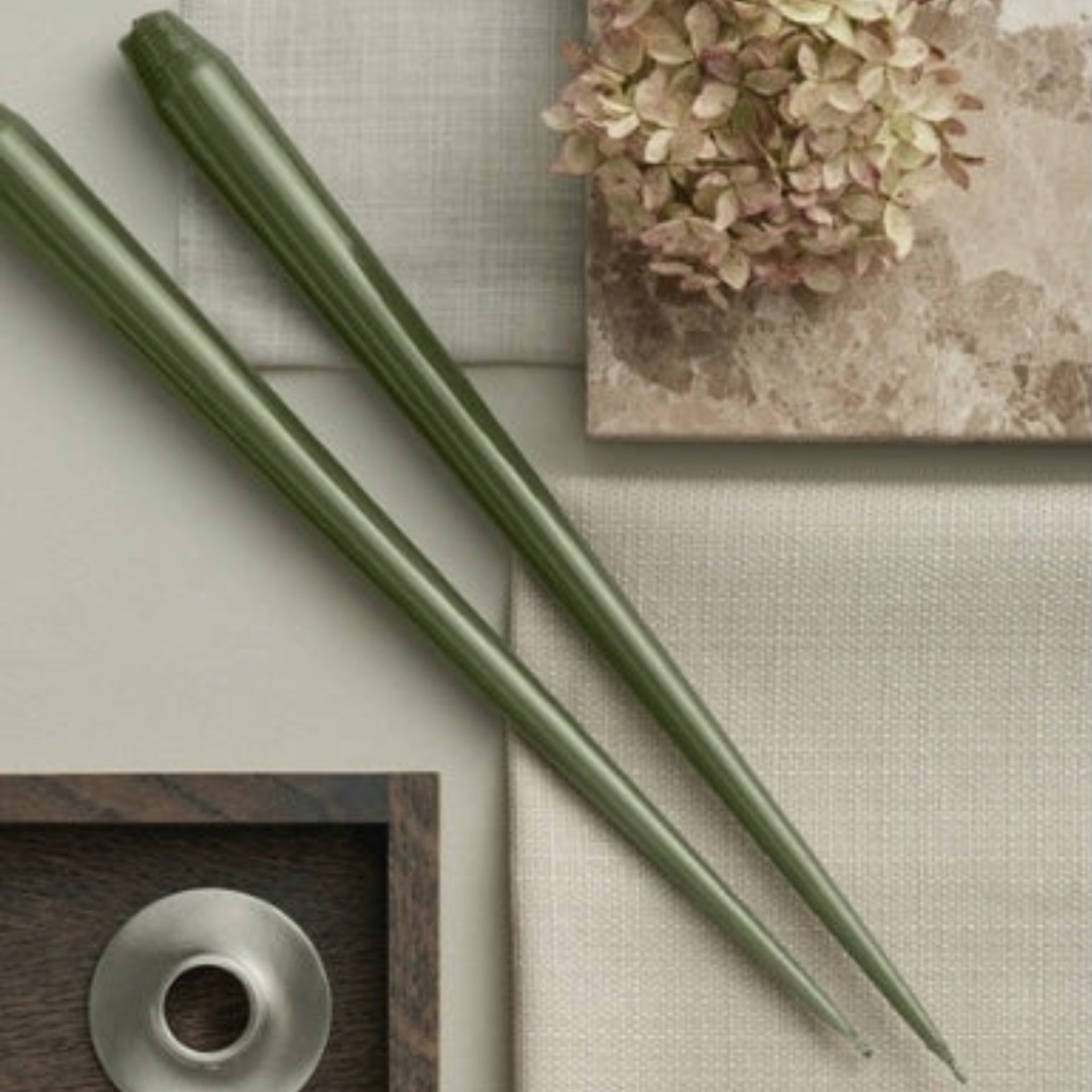 Ester & Erik Taper Candle Pair - Green Soil 32cm