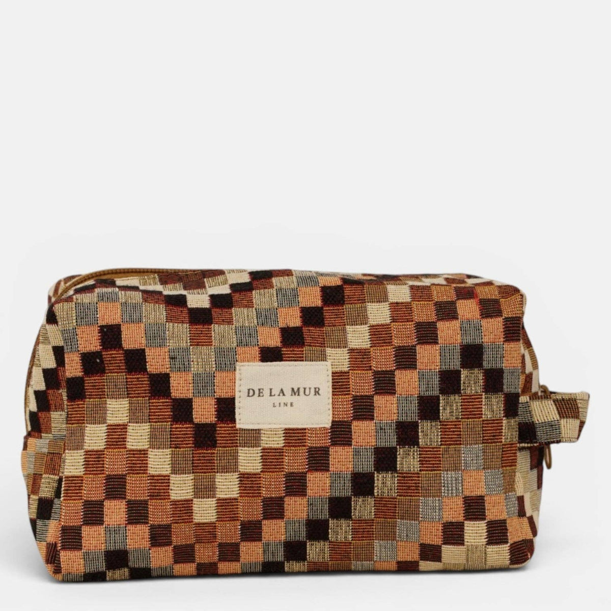 Pier Zigzag Jacquard Squared Makeup Bag – Brown & Beige