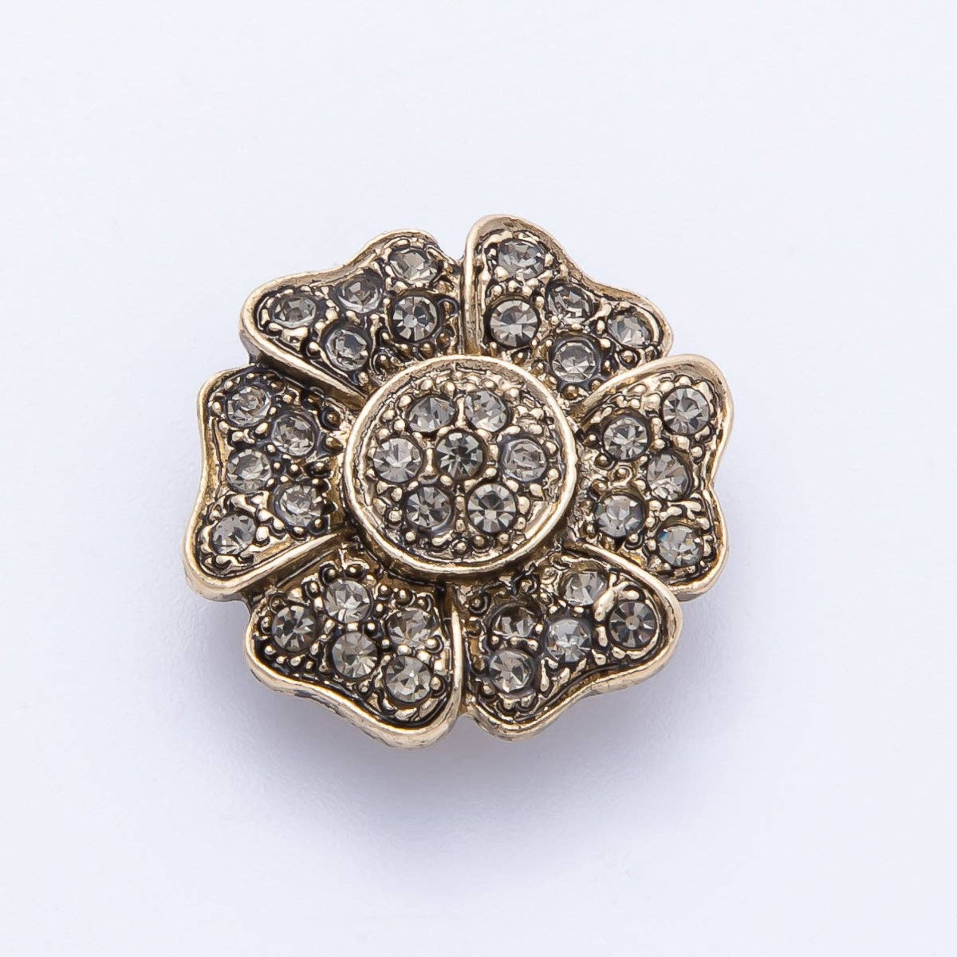 Rhinestone Flower Pin Brooch - Vintage Gold