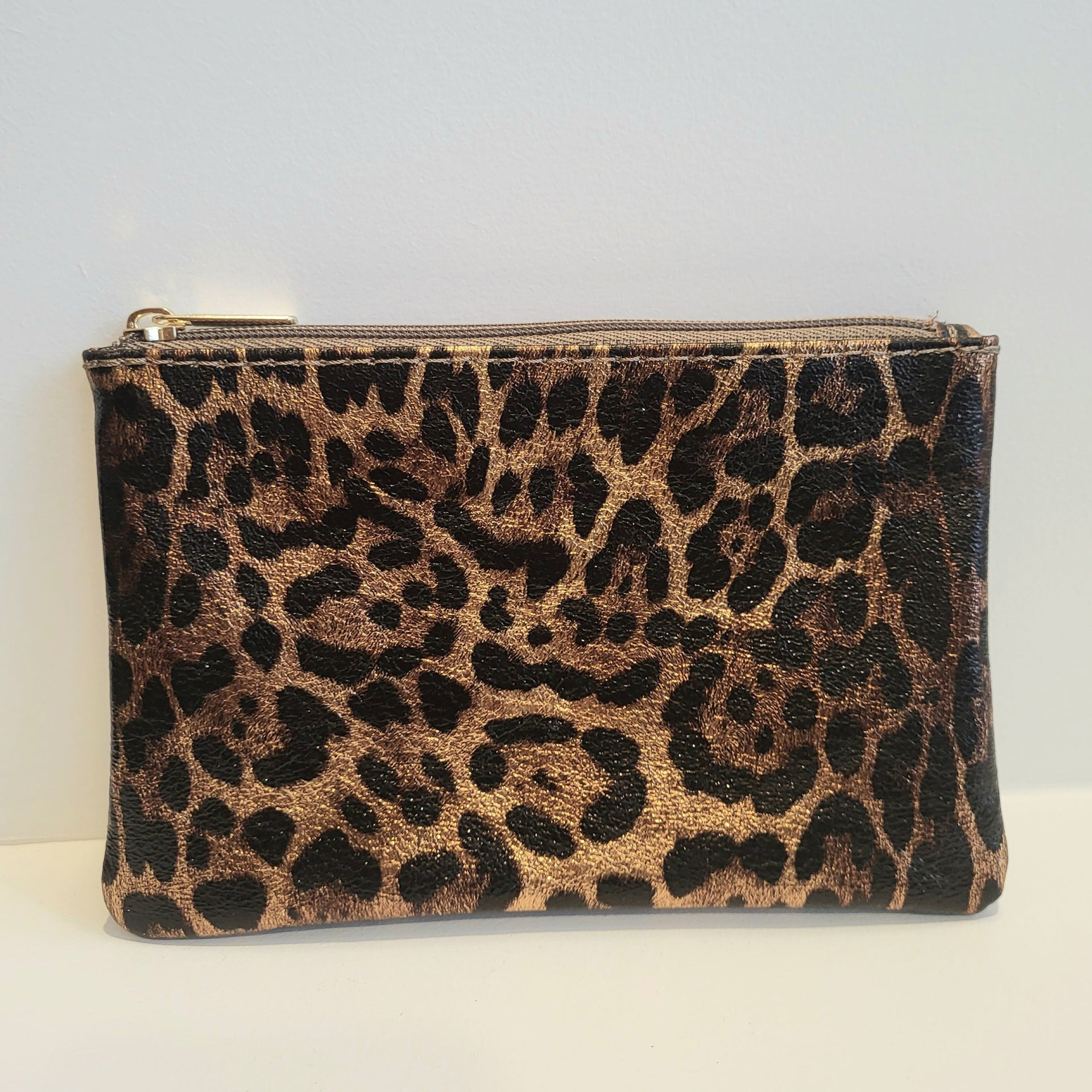 Royal Marais Leather Pouch With Zip - Dark Leopard