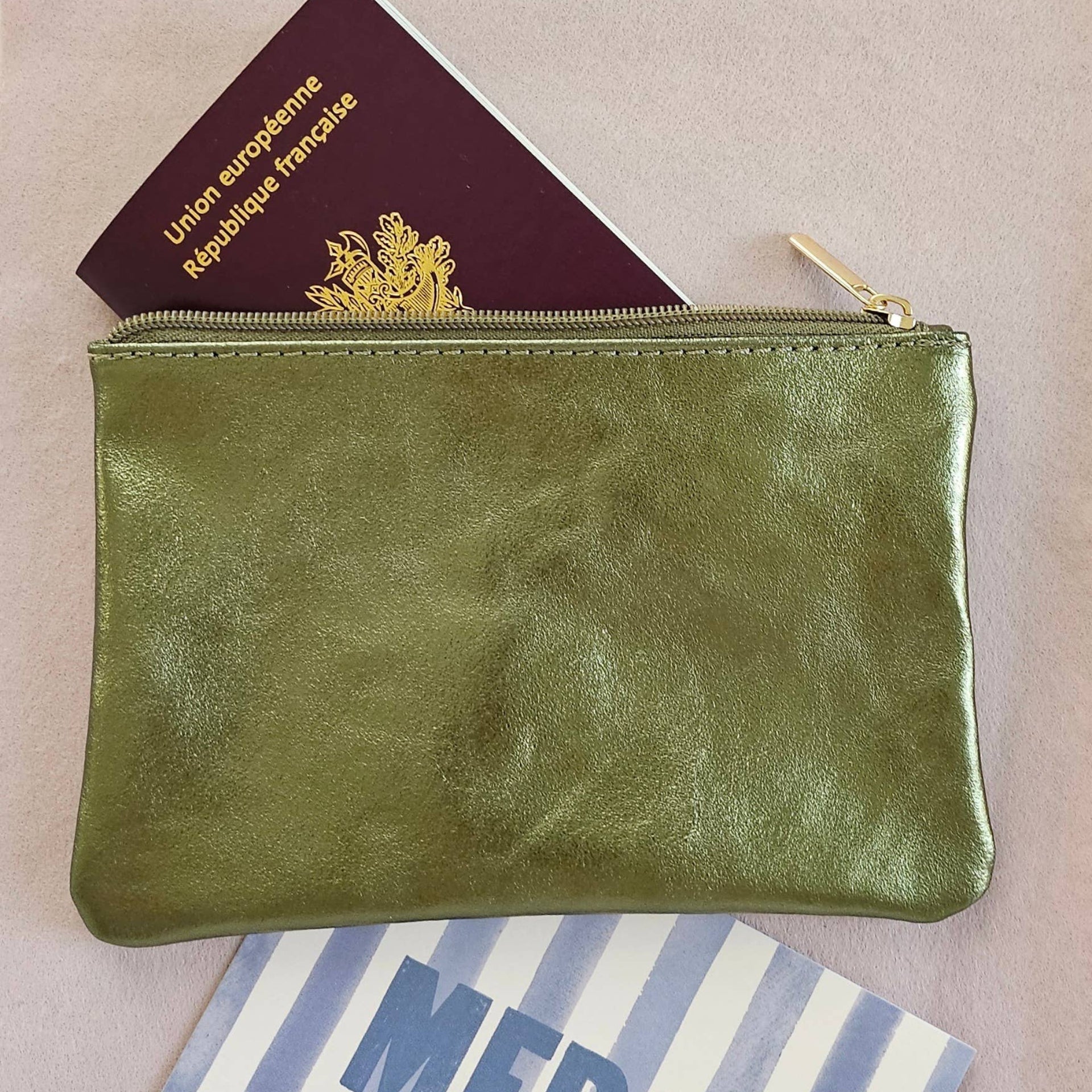 Royal Marais Leather Pouch With Zip - Persimmon