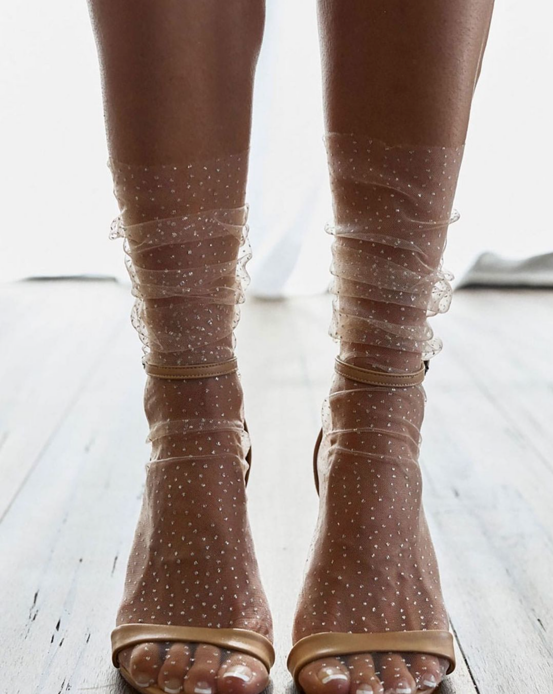 Sockette Sequined Tulle Socks - Champagne