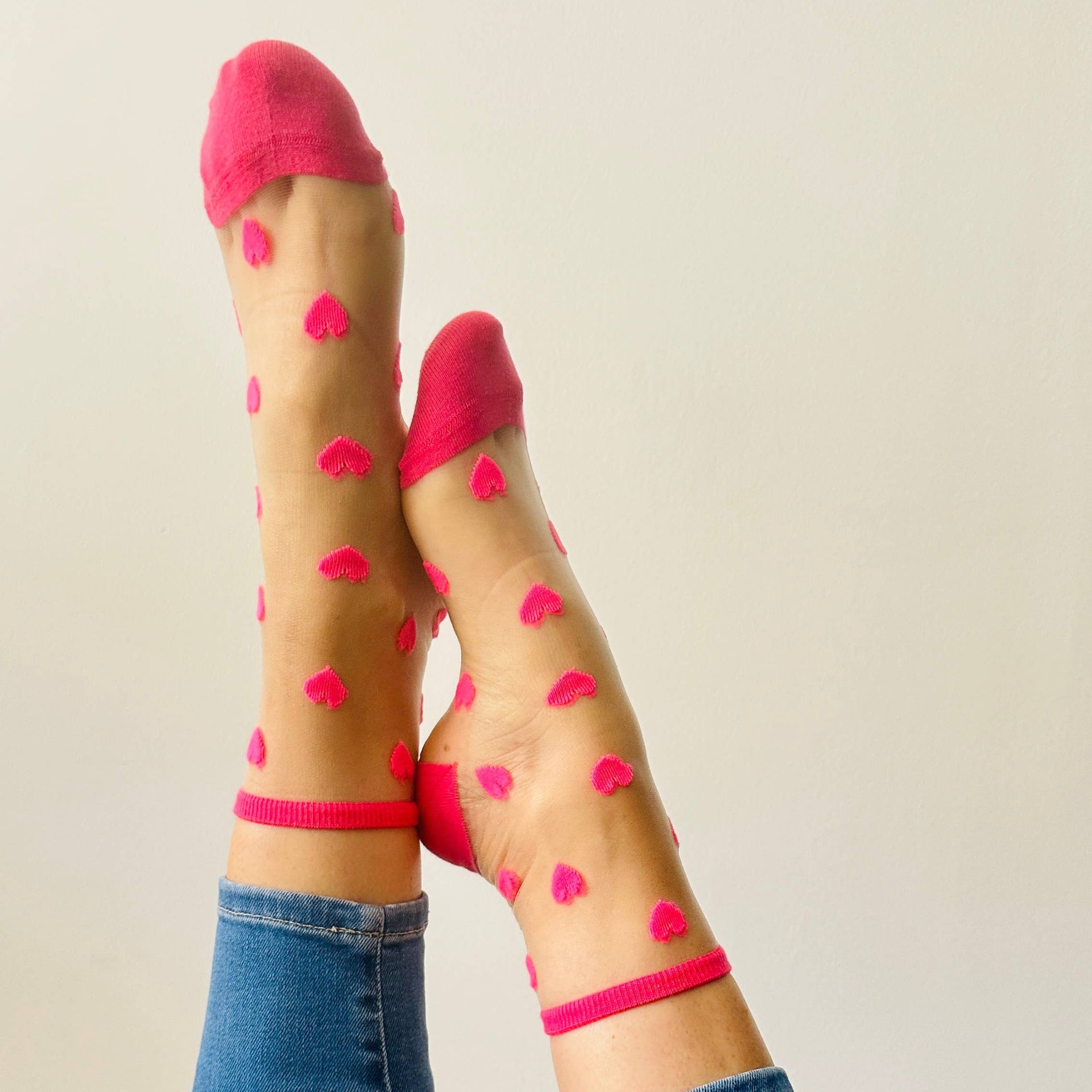 Sockette Transparent Socks - Pink Hearts