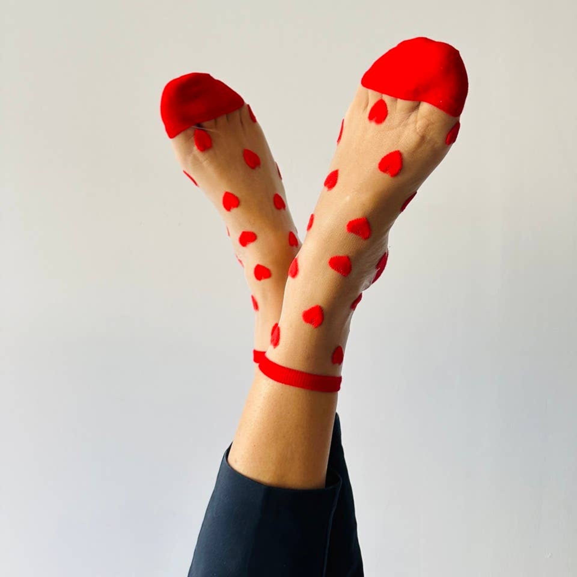 Sockette Transparent Socks - Red Hearts