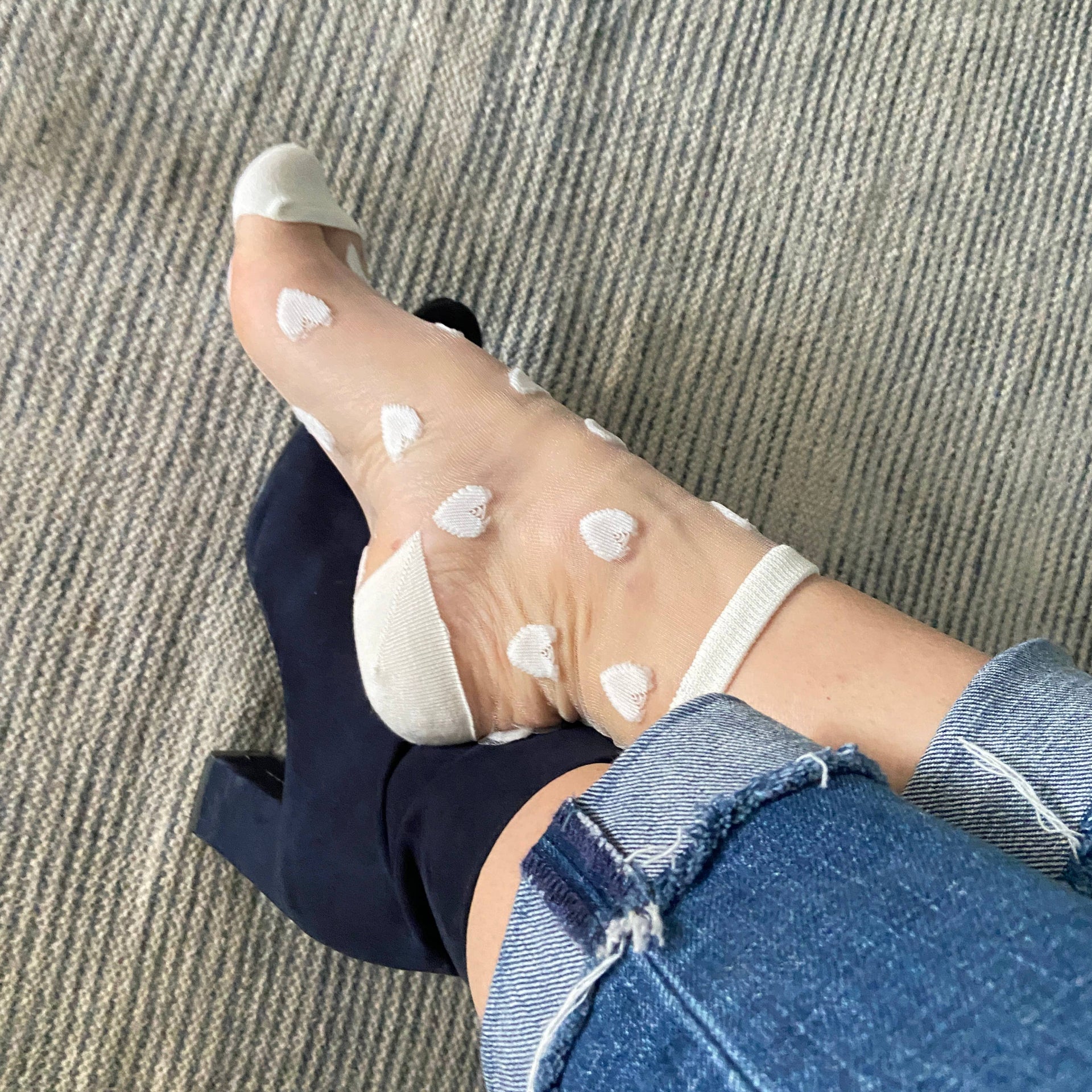 Sockette Transparent Socks - White Hearts