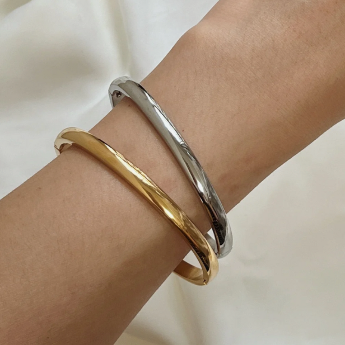 Sofia Waterproof Hinge Gold Bangle - Wide